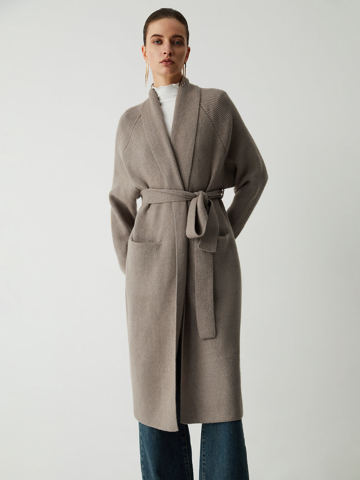 Tie Front Longline Kimono Coat