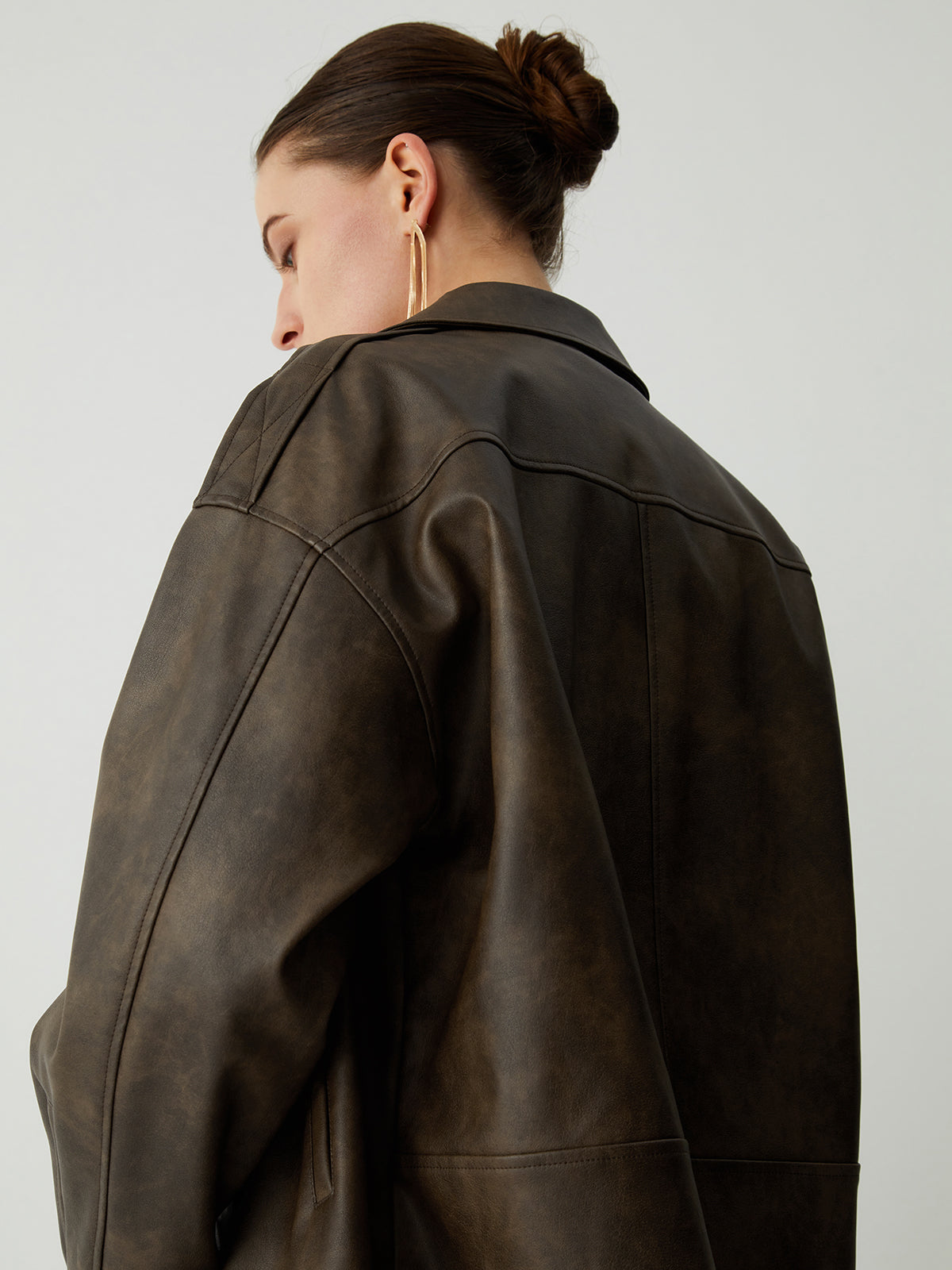 Distressed Leather Double Pockets Jacket