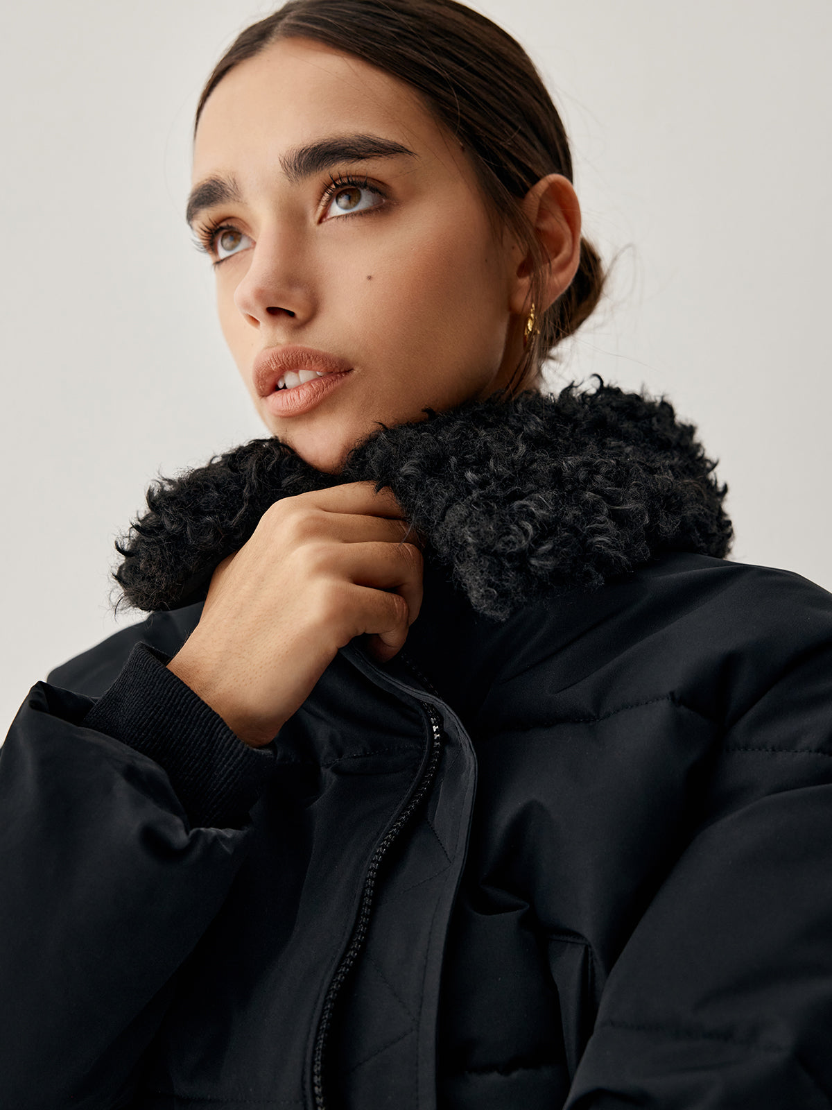 Fuzzy Trim Crop Quilted Bomber Jacket