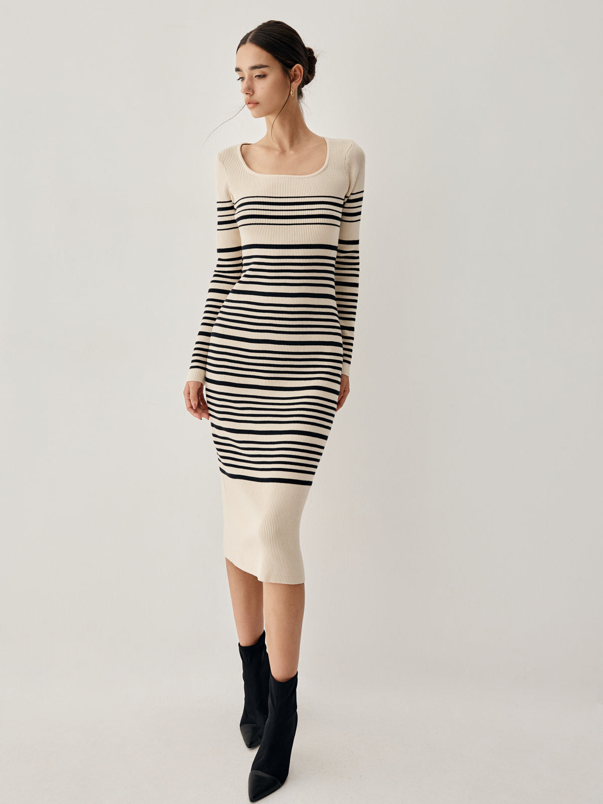 Stripe Long Sleeve Midi Sweater Dress