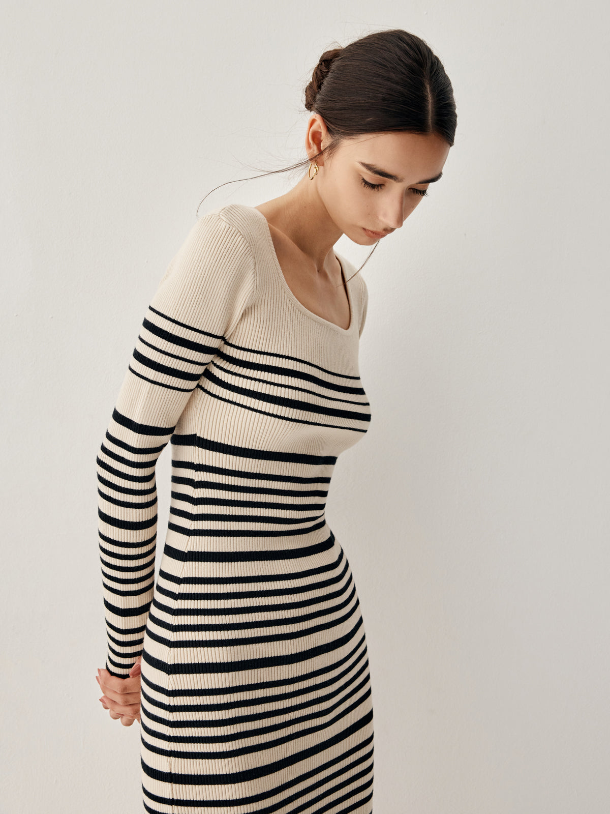 Stripe Long Sleeve Midi Sweater Dress