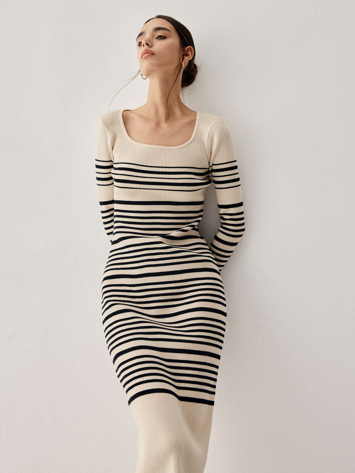 Stripe Long Sleeve Midi Sweater Dress