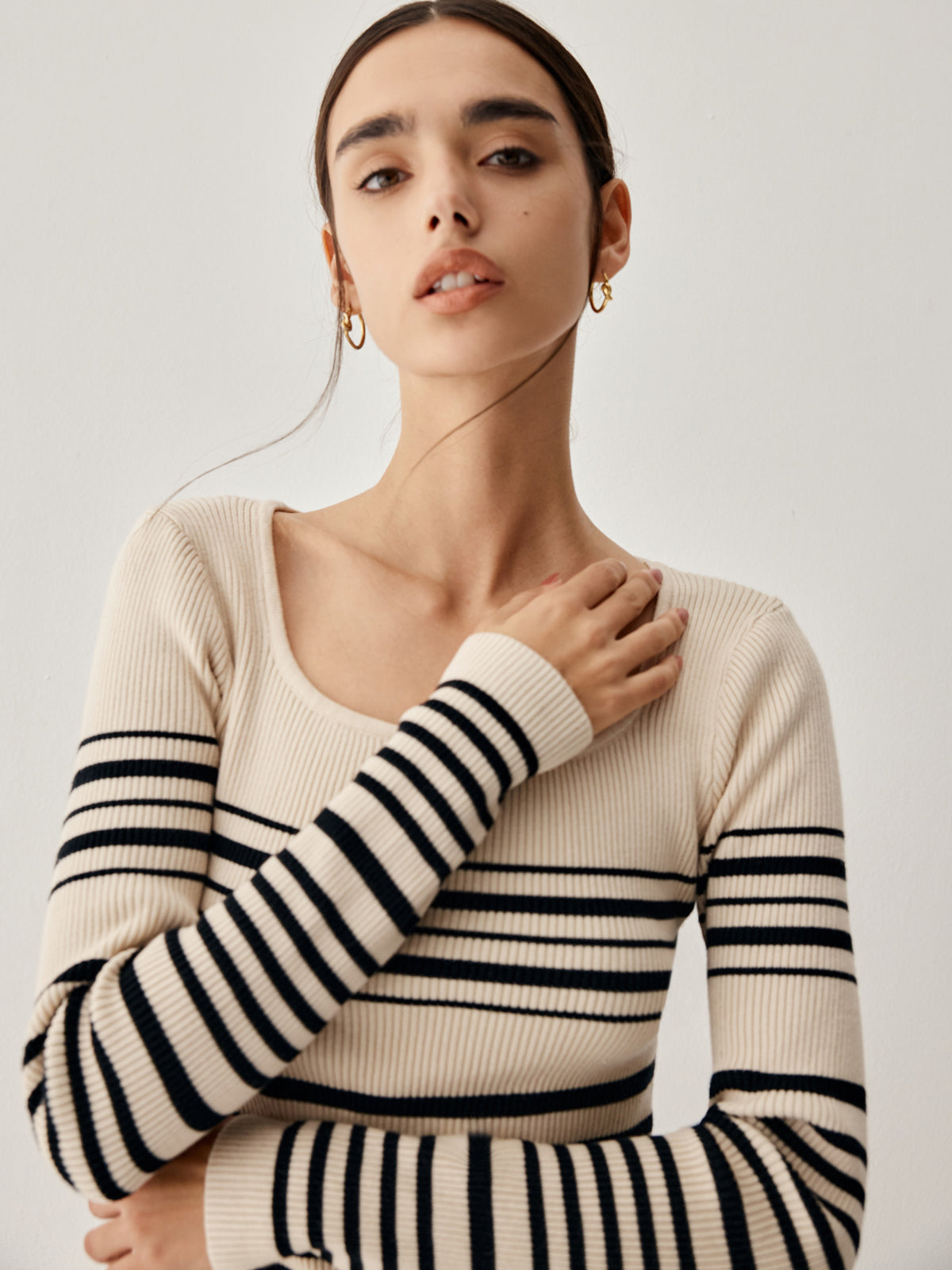 Stripe Long Sleeve Midi Sweater Dress