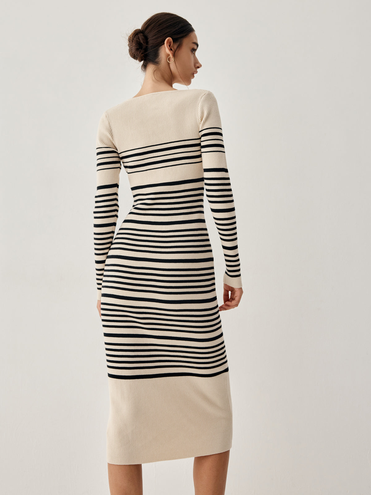 Stripe Long Sleeve Midi Sweater Dress