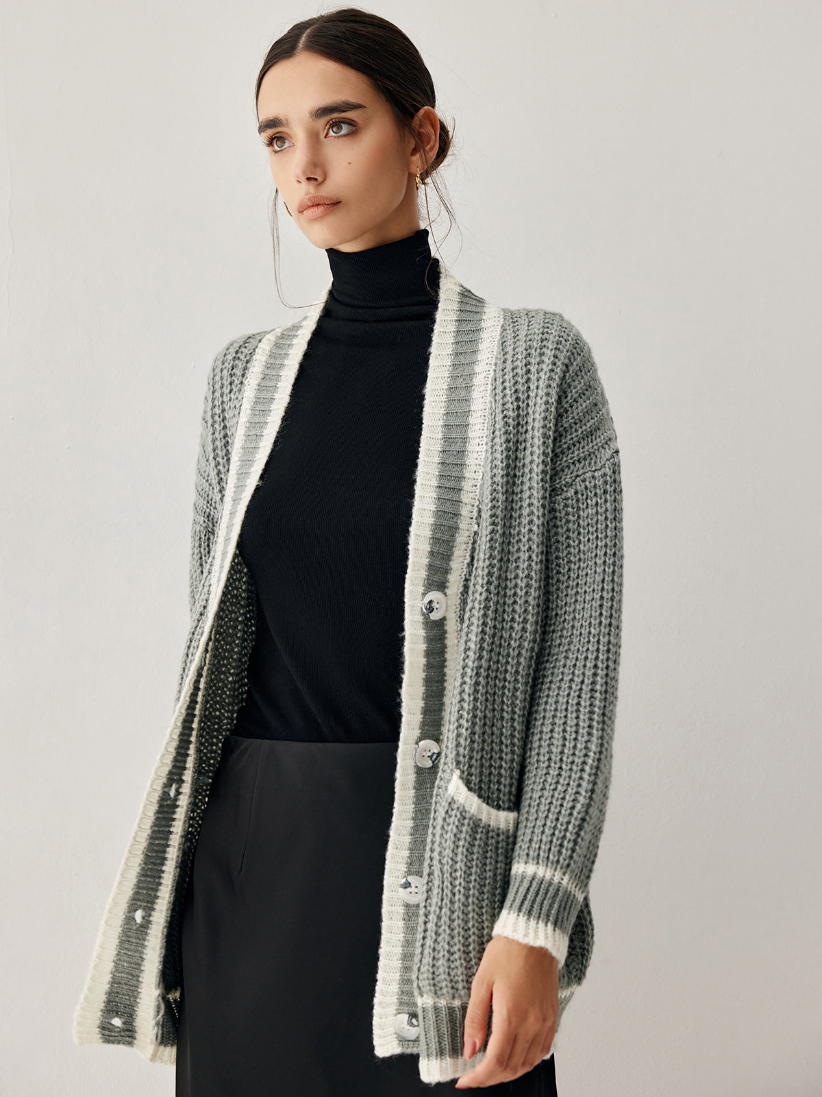 Chunky Knit Double Pockets Slouchy Cardigan
