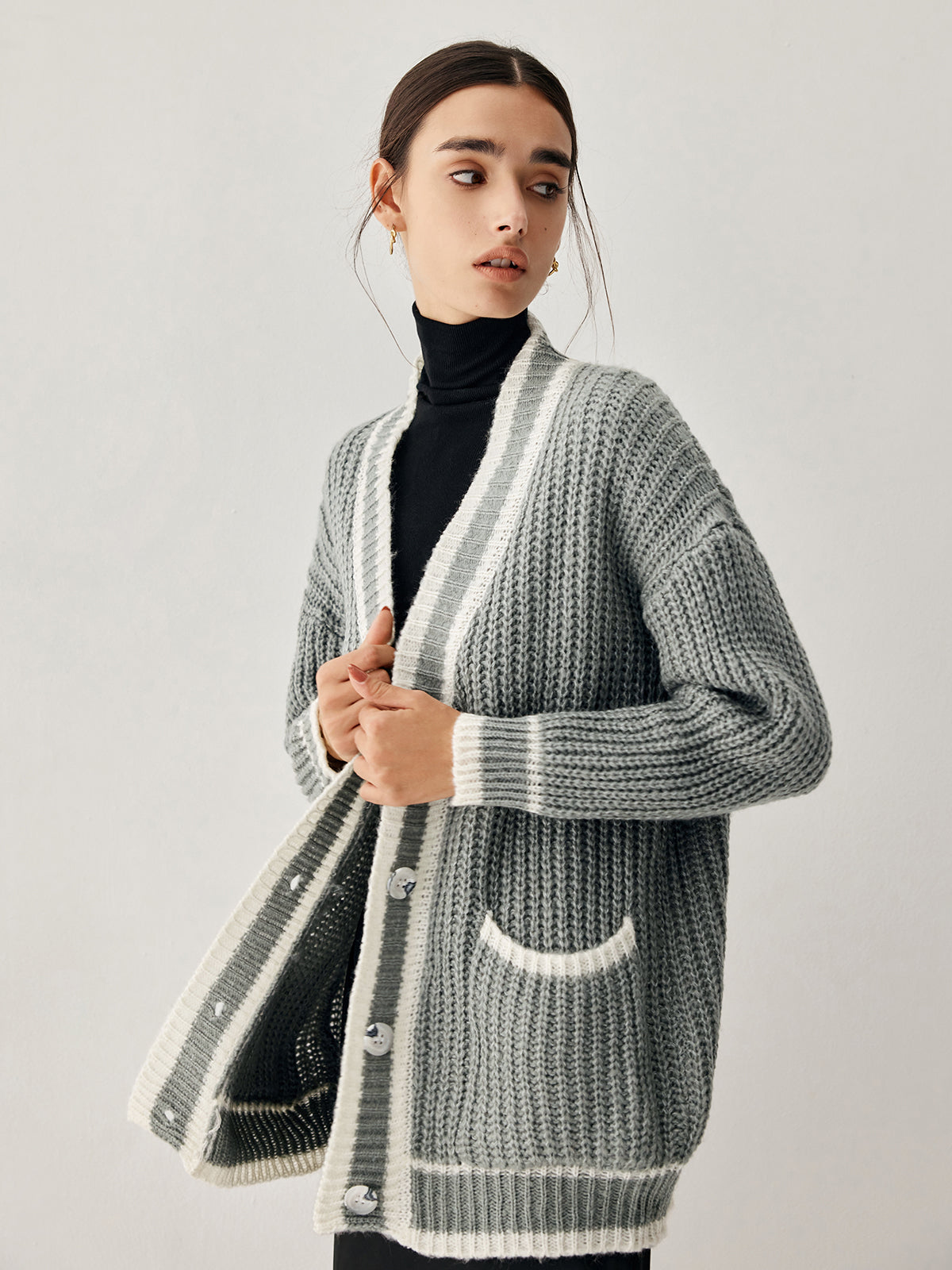 Chunky Knit Double Pockets Slouchy Cardigan
