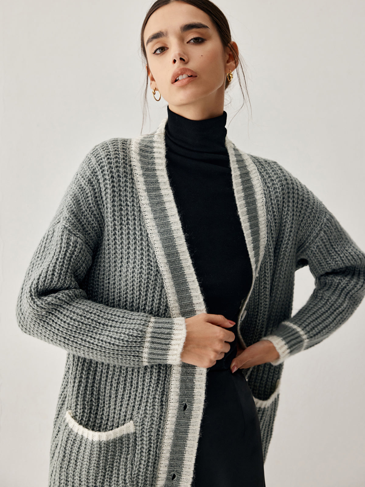 Chunky Knit Double Pockets Slouchy Cardigan