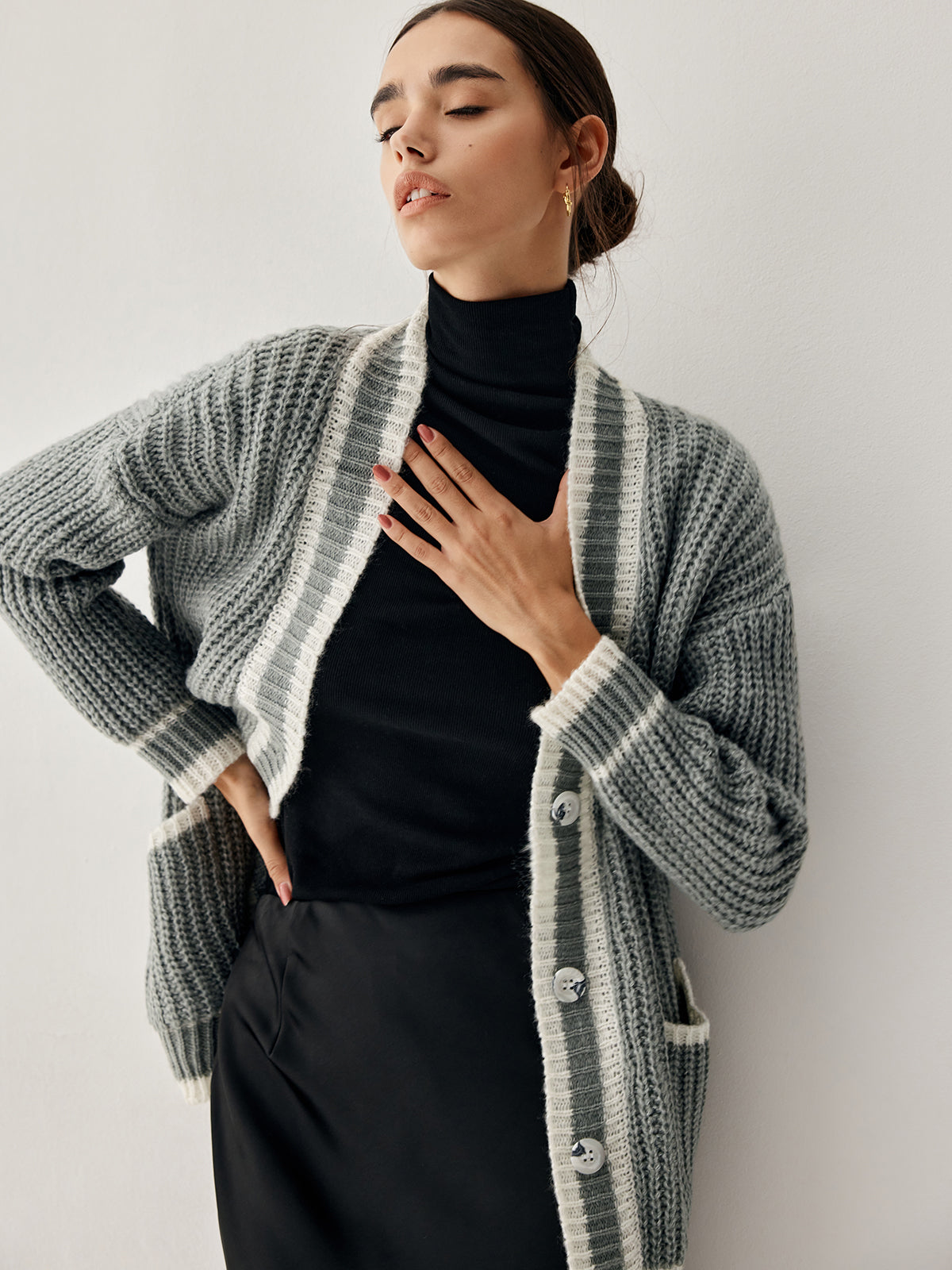 Chunky Knit Double Pockets Slouchy Cardigan