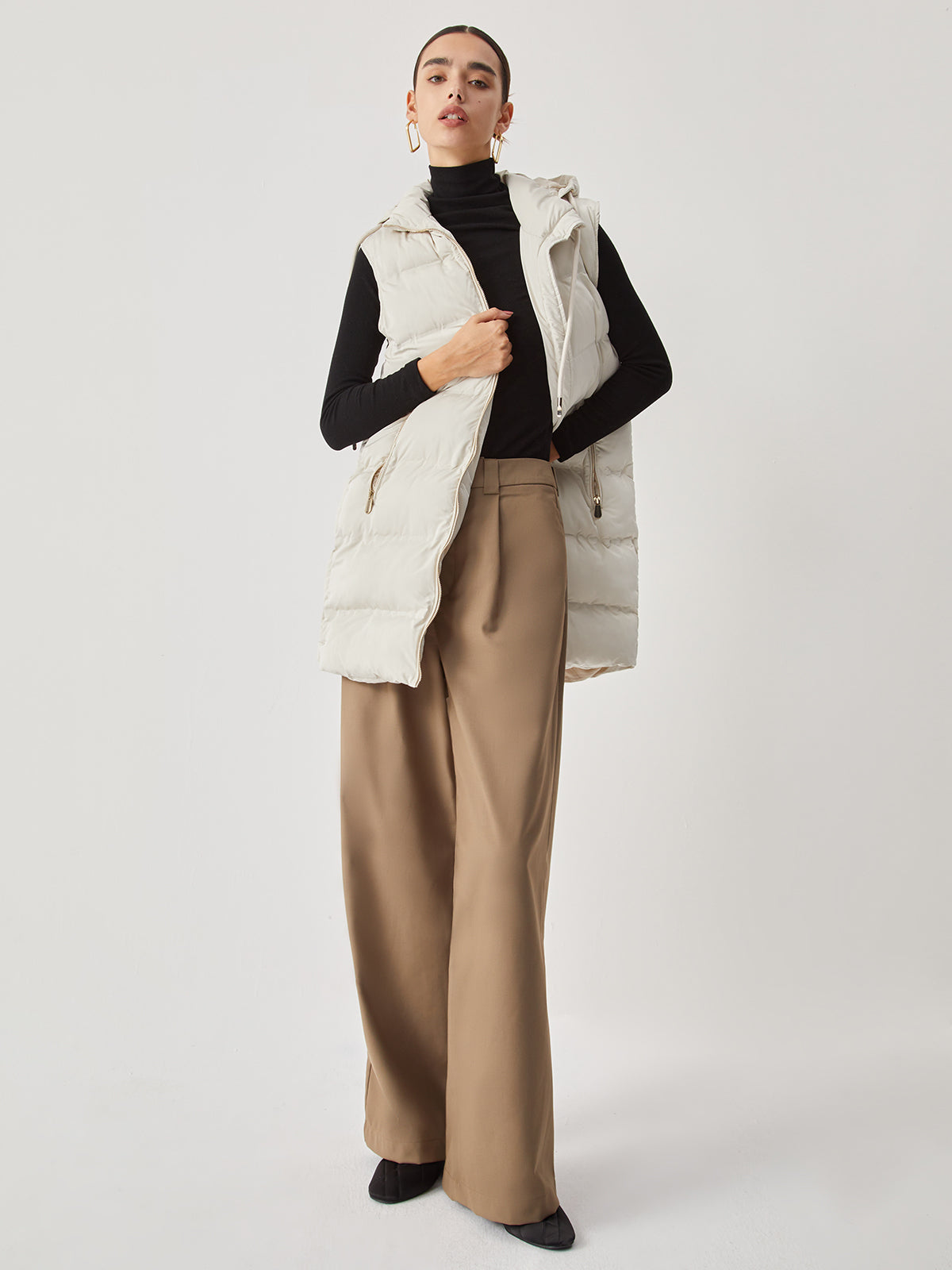 Double Pockets Hooded Quilted Puffer Longline Coat