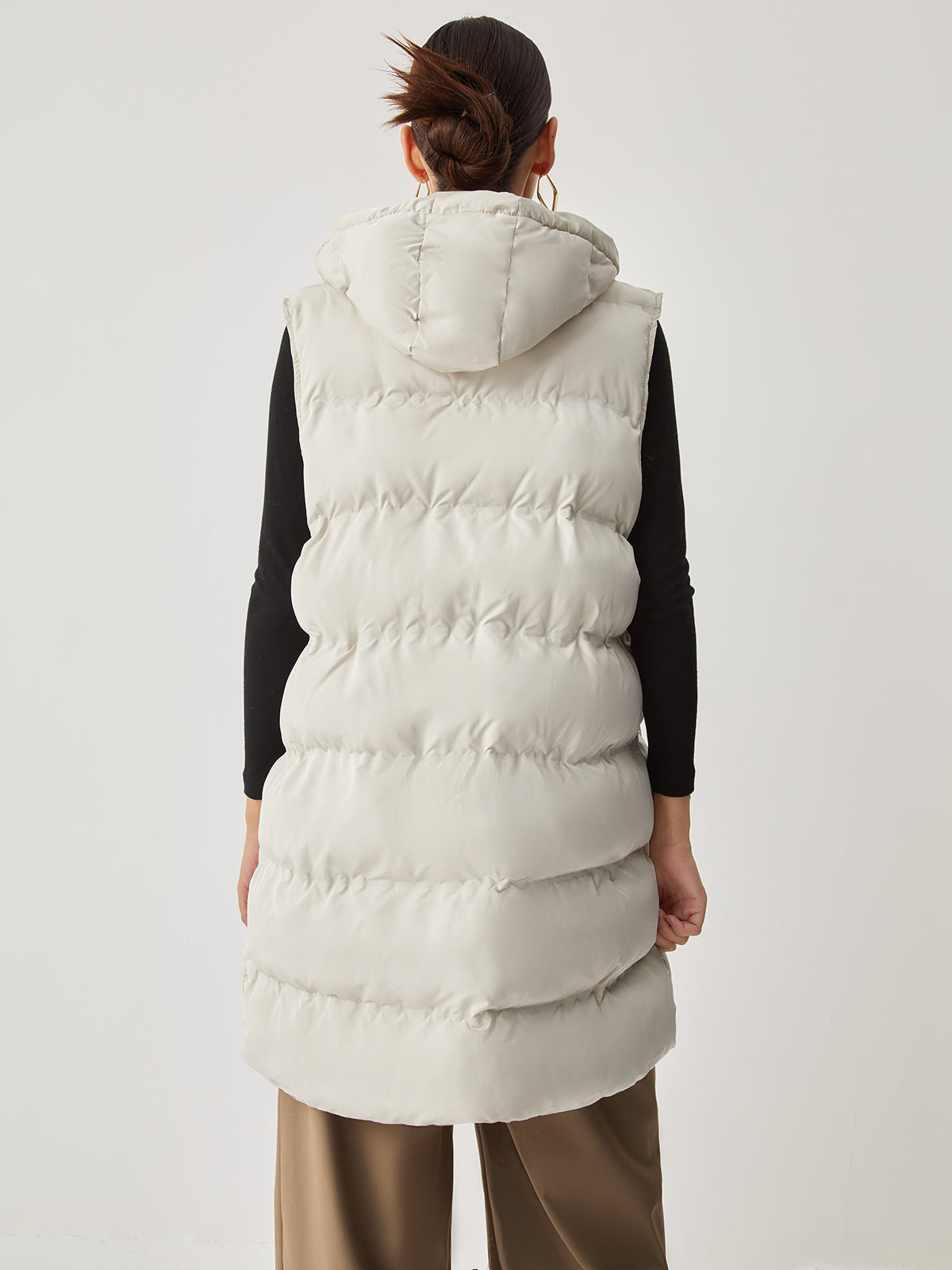 Double Pockets Hooded Quilted Puffer Longline Coat