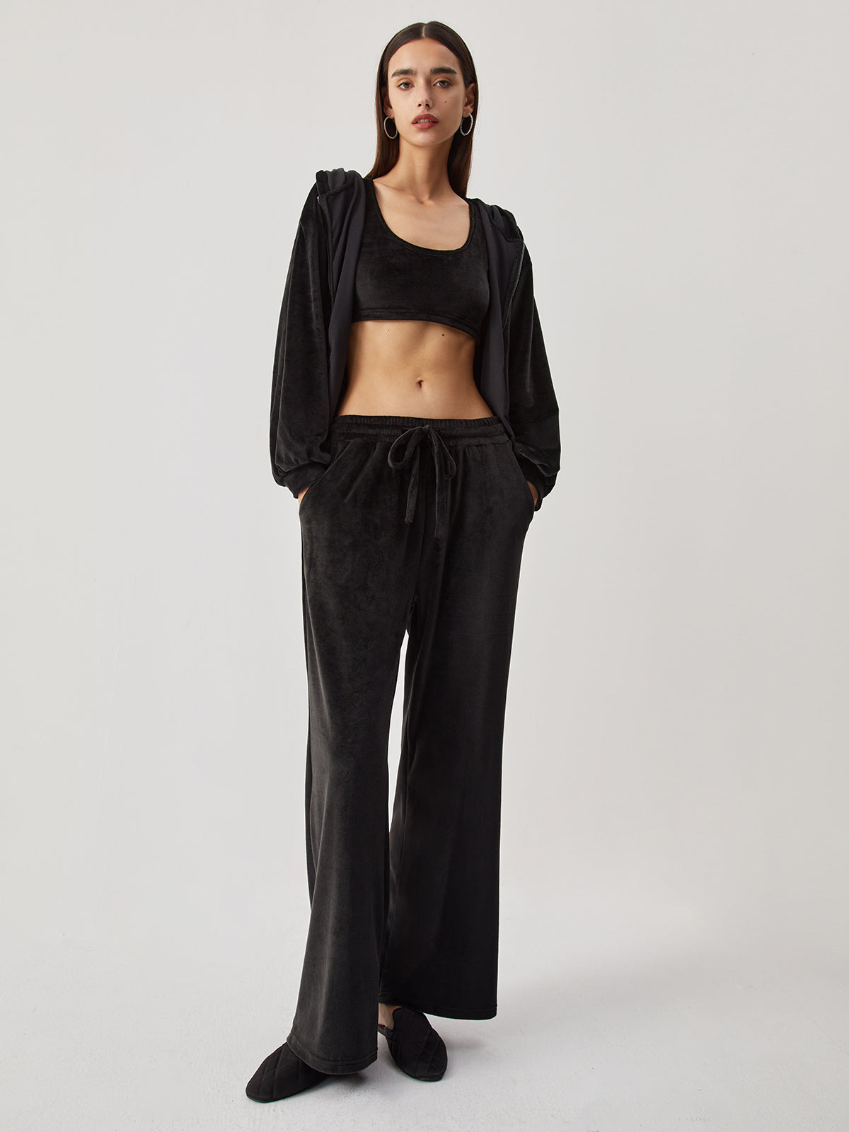 Velvet Hoodie Three Piece Pants Set