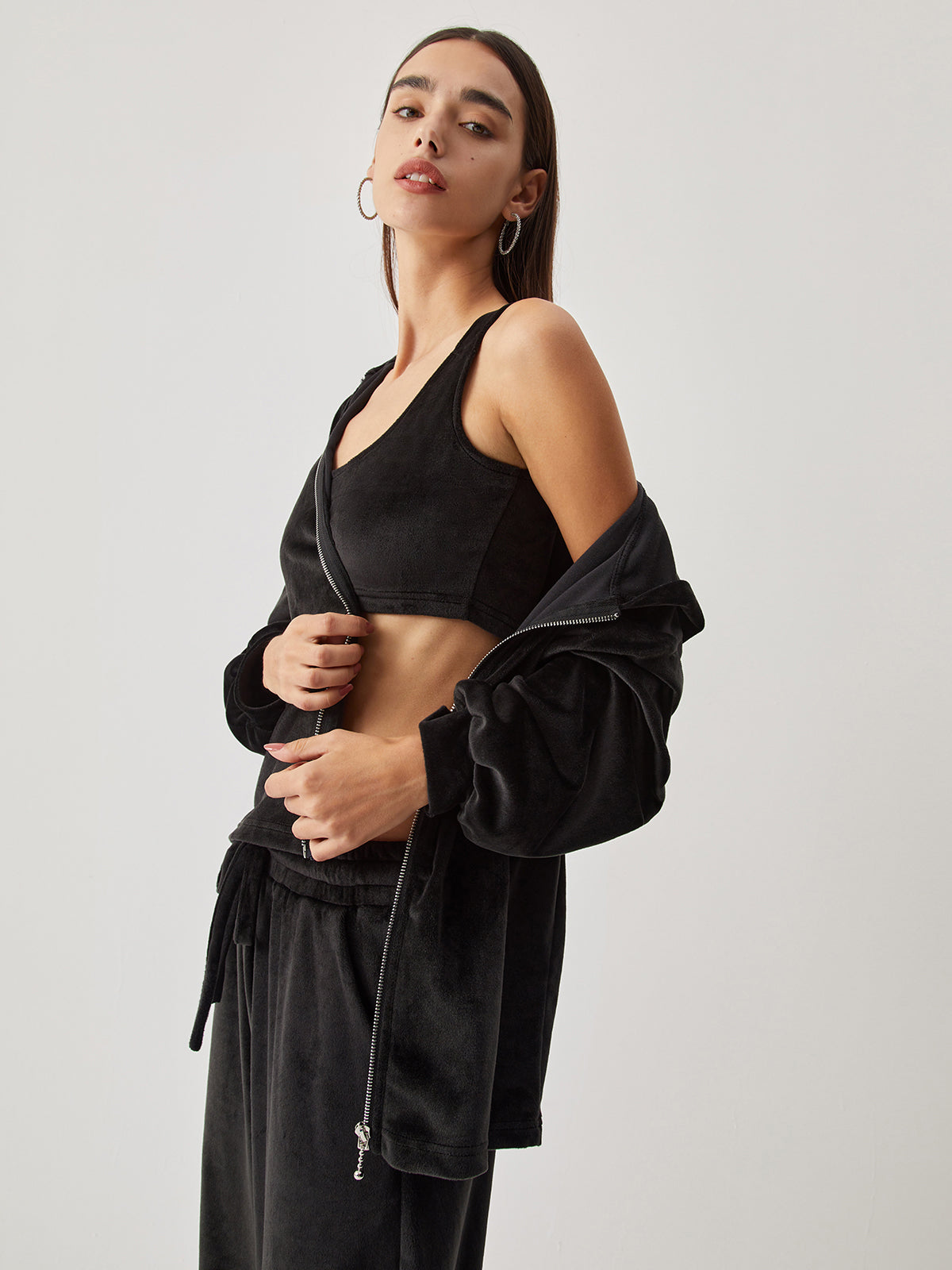 Velvet Hoodie Three Piece Pants Set