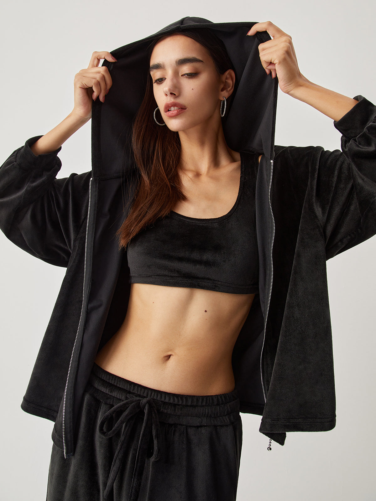 Velvet Hoodie Three Piece Pants Set