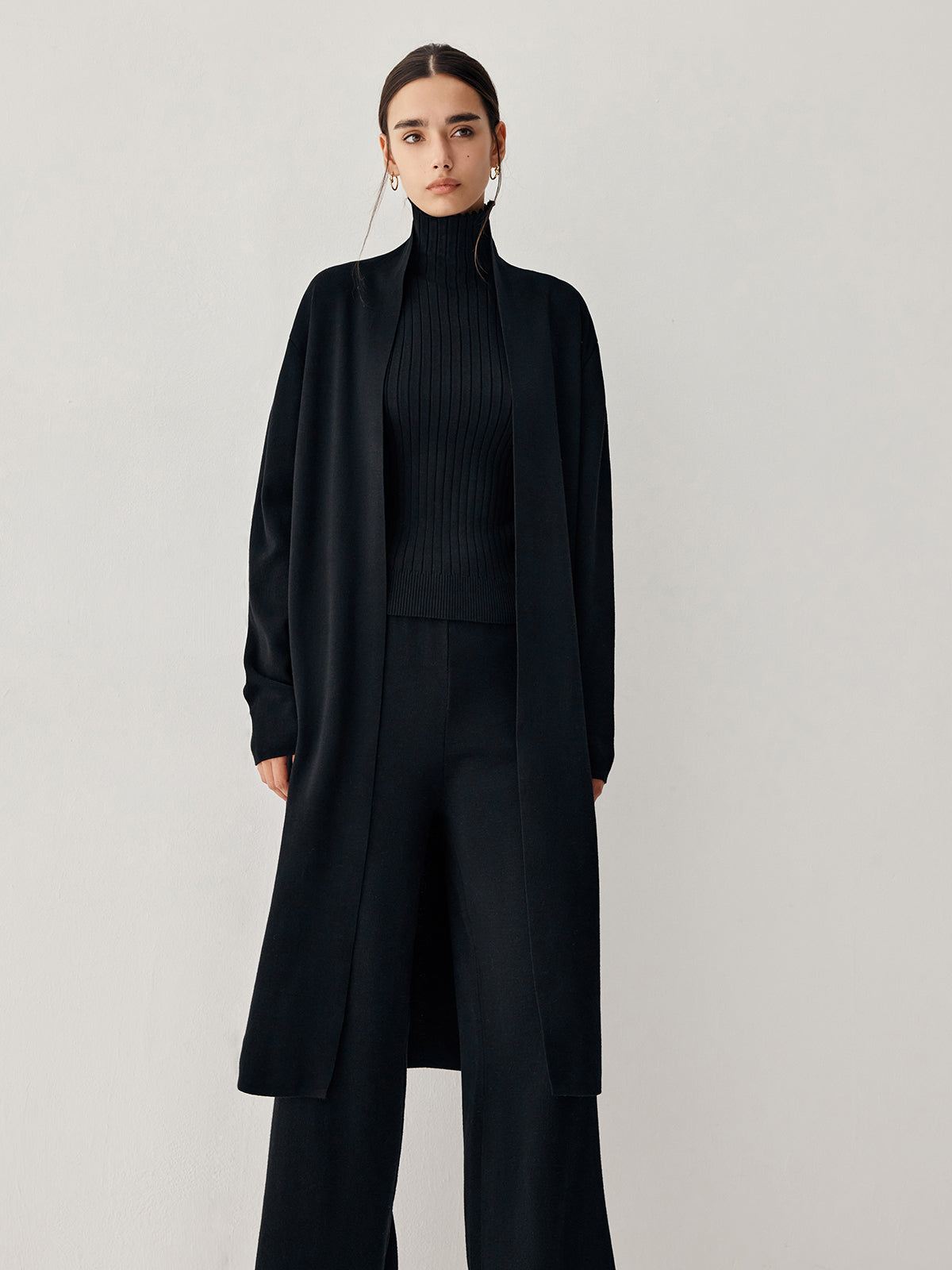 Turtleneck Rib Vest With Matching Longline Cardigan And Pants