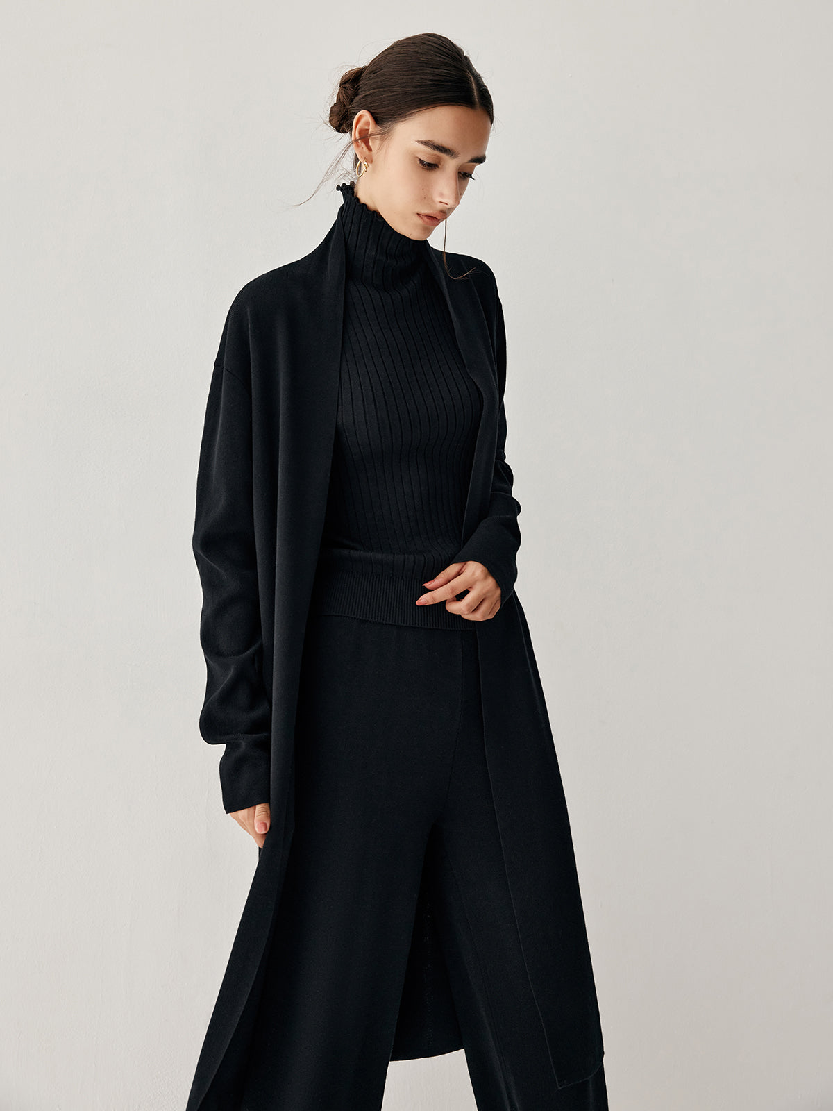 Turtleneck Rib Vest With Matching Longline Cardigan And Pants