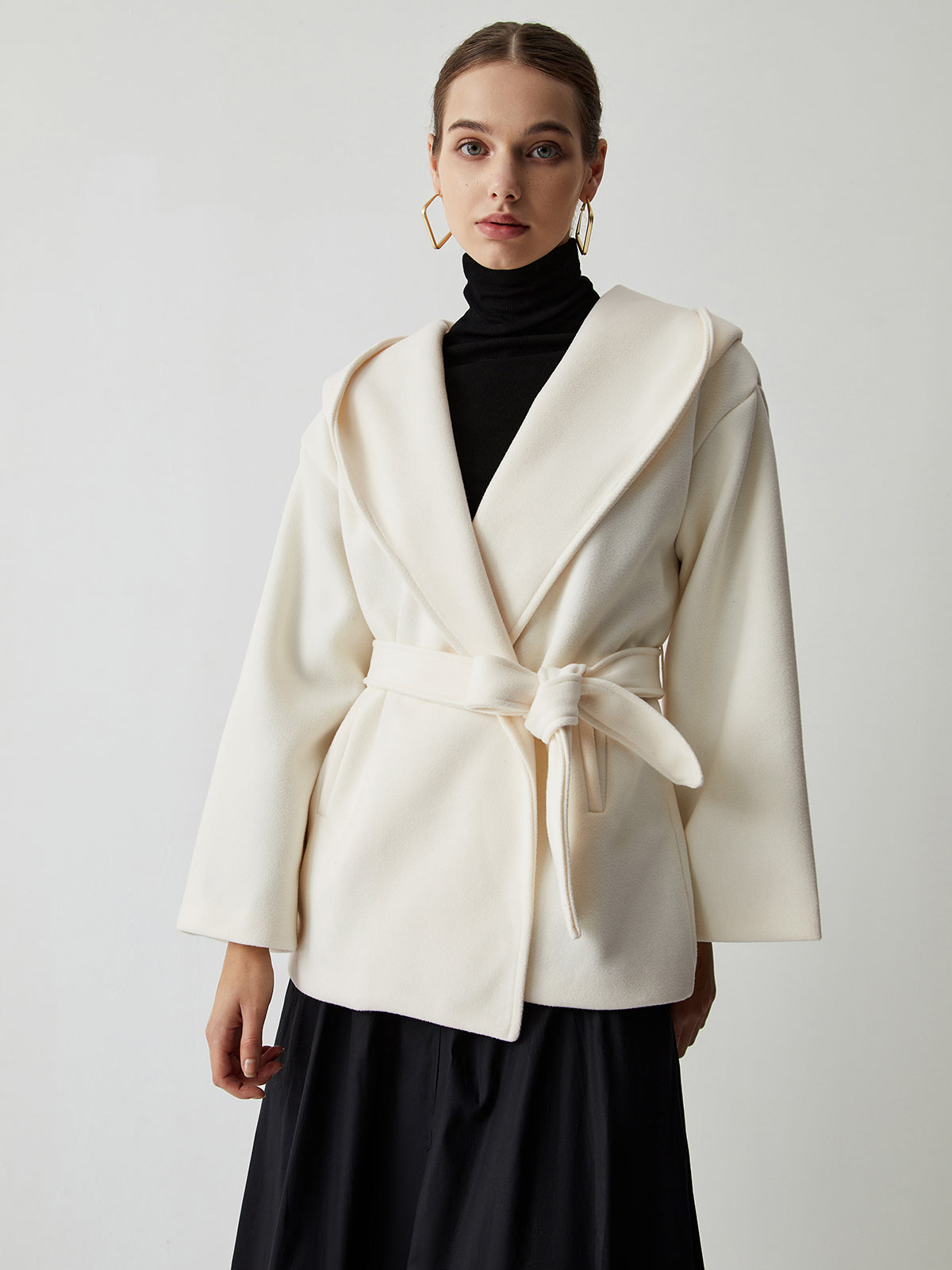 Tie Front Hooded Kimono Coat