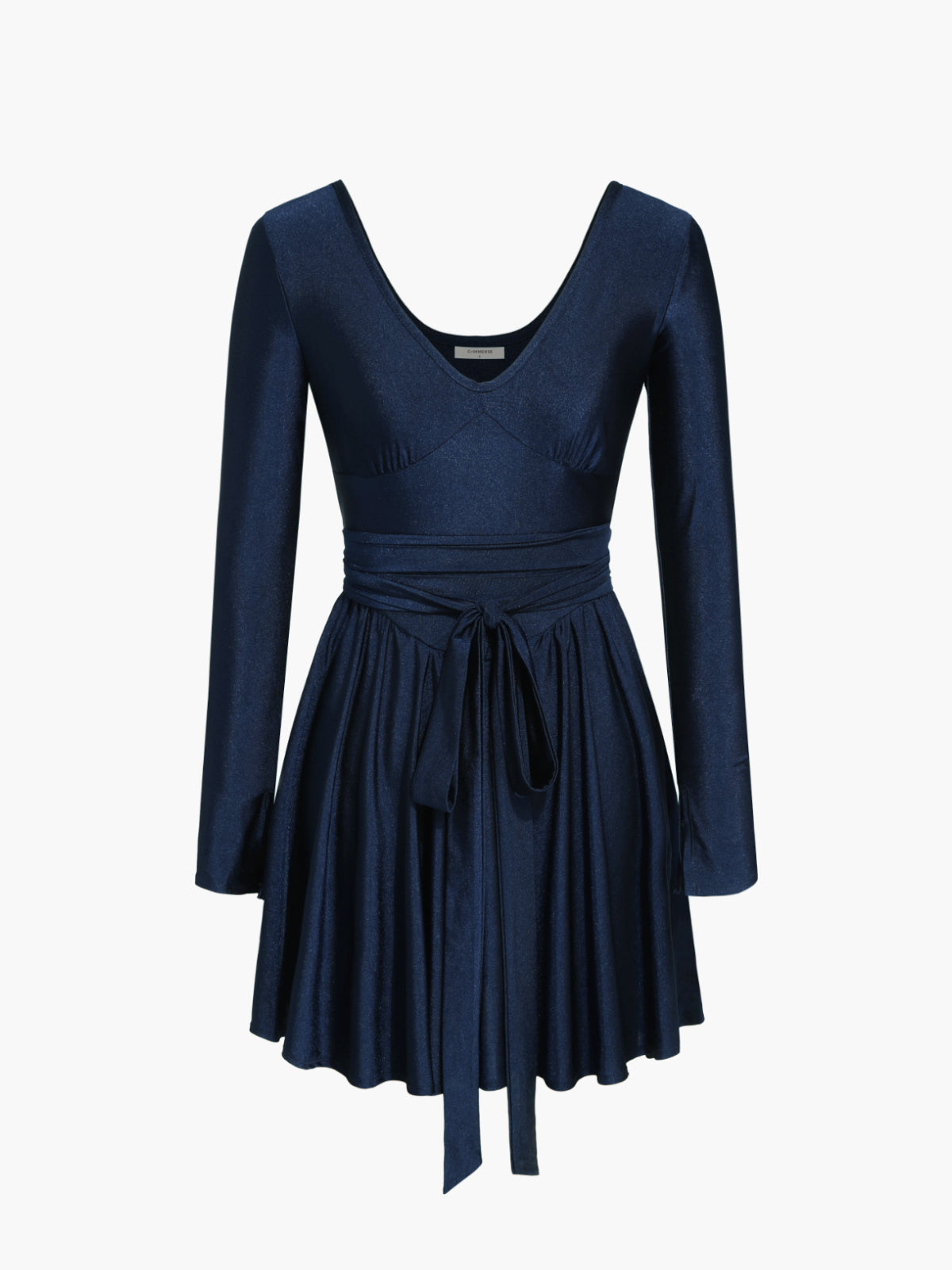 Tie Front Long Sleeve Plunge Pleat Short Dress