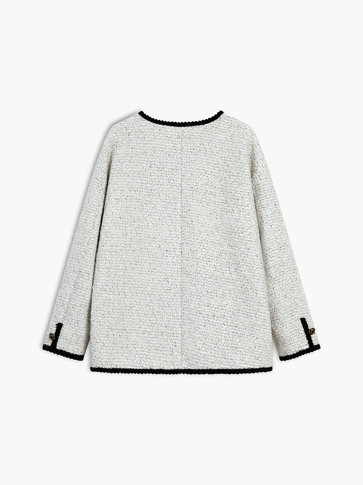 Contrast Trim Mixed Tweed Double Pockets Blazer