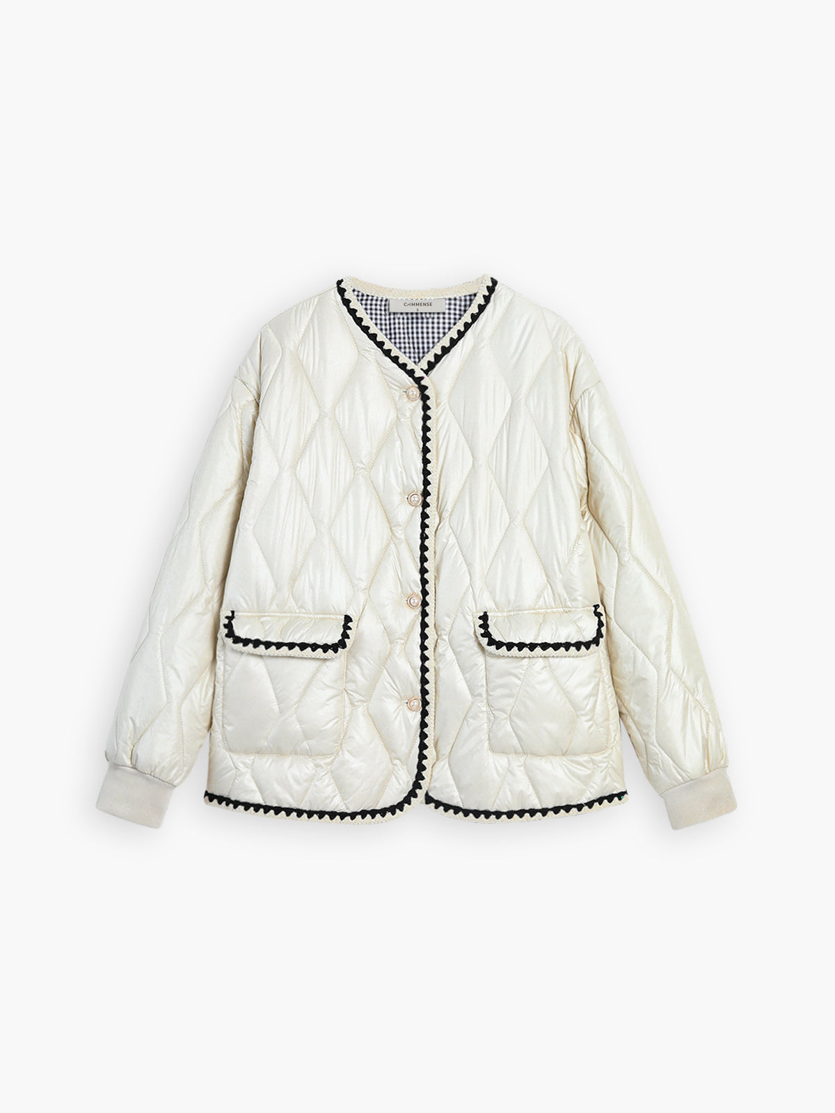 Embroidered Trim Double Pockets Quilted Coat