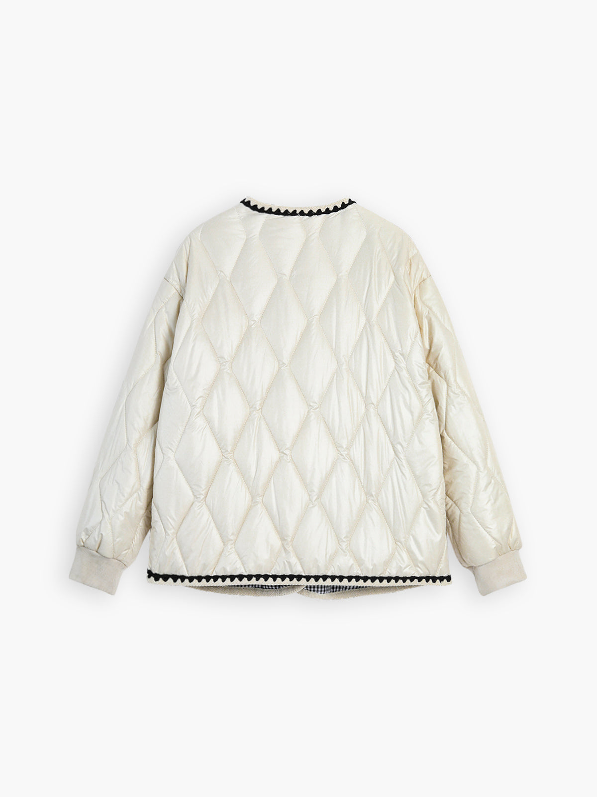 Embroidered Trim Double Pockets Quilted Coat