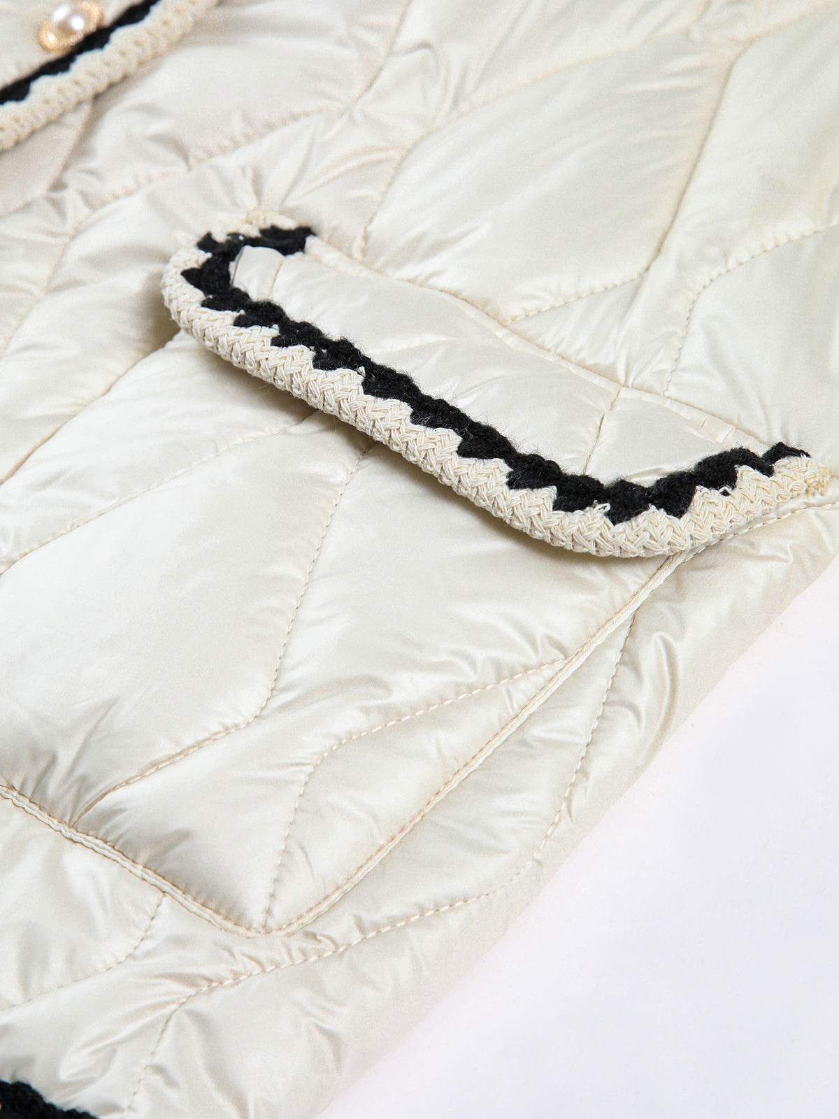 Embroidered Trim Double Pockets Quilted Coat