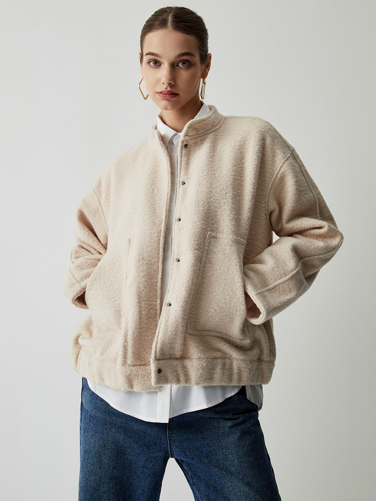 Button Down Double Pockets Bomber Jacket