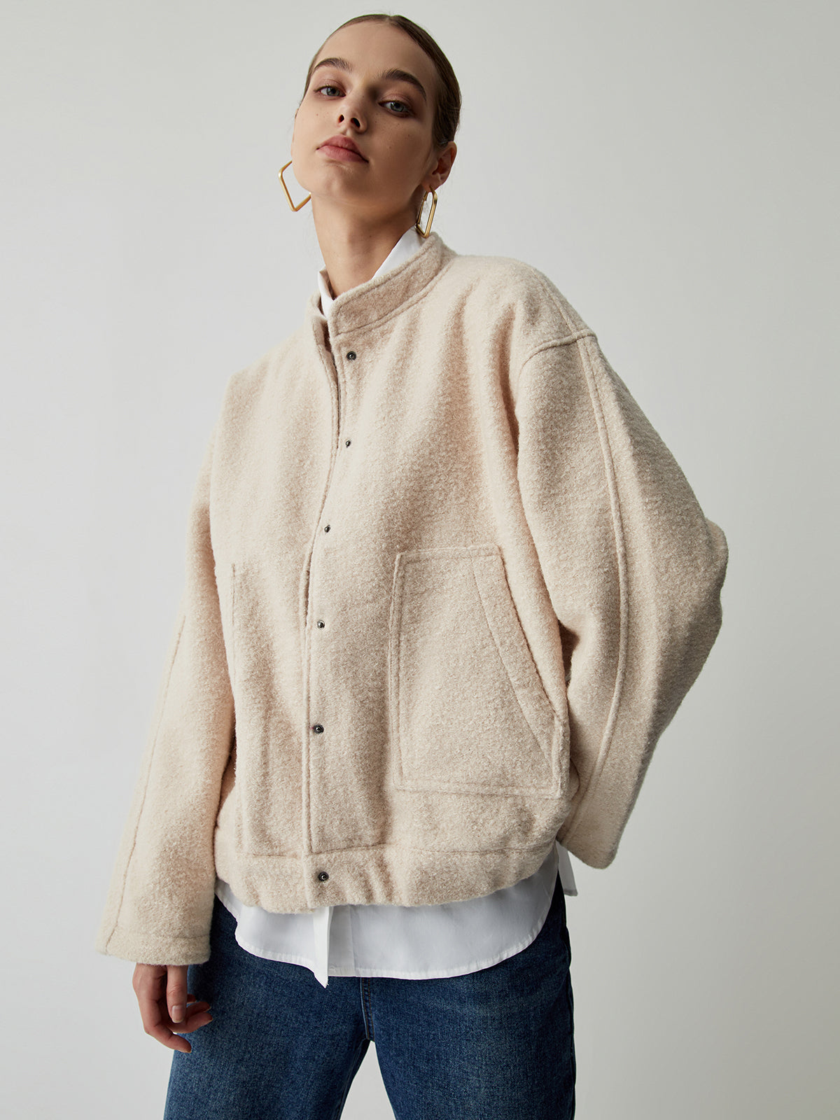 Button Down Double Pockets Bomber Jacket