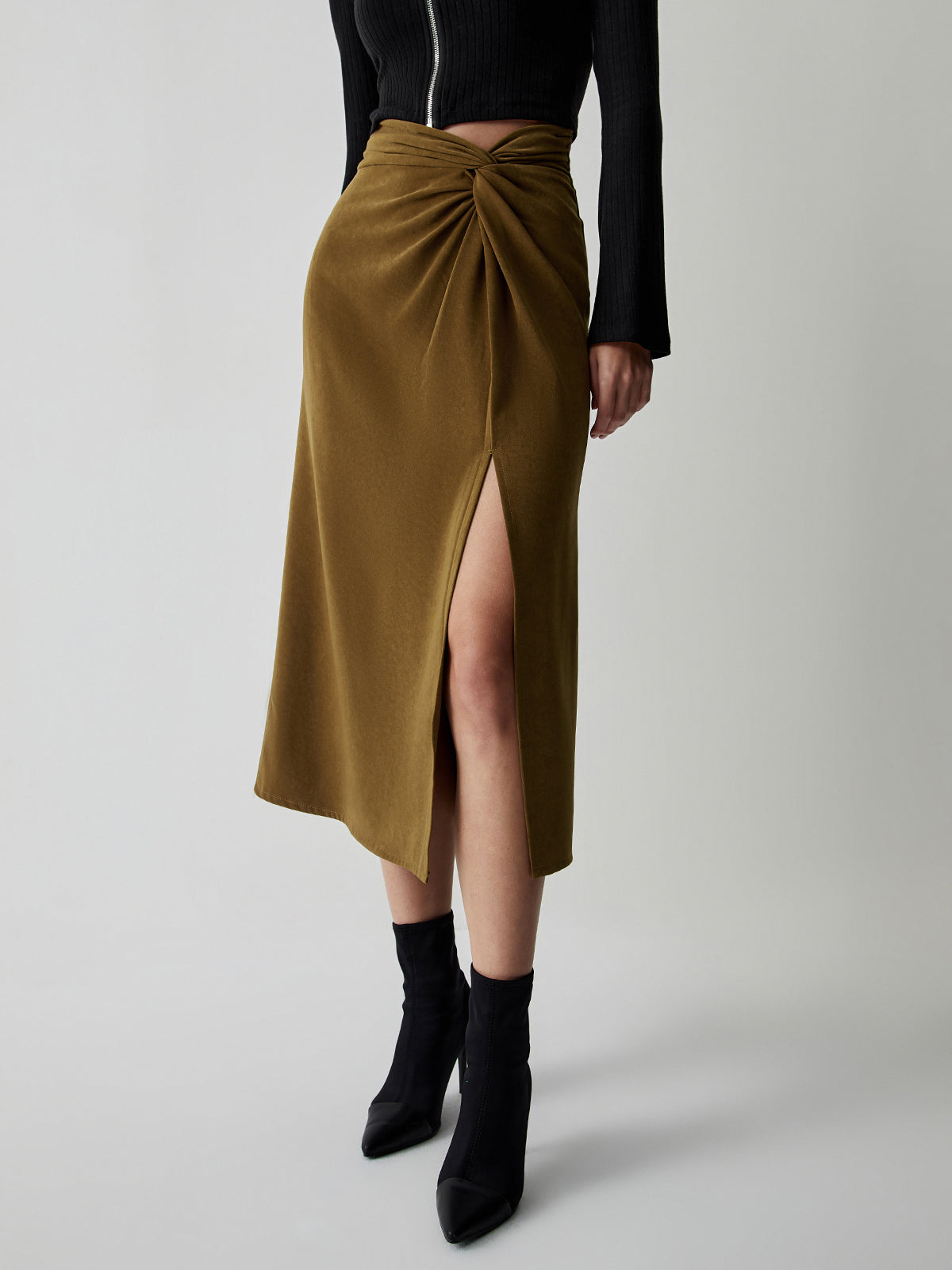Knotted Slit Midi Skirt