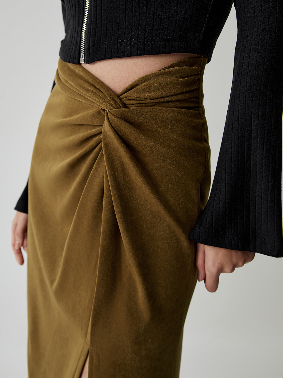 Knotted Slit Midi Skirt