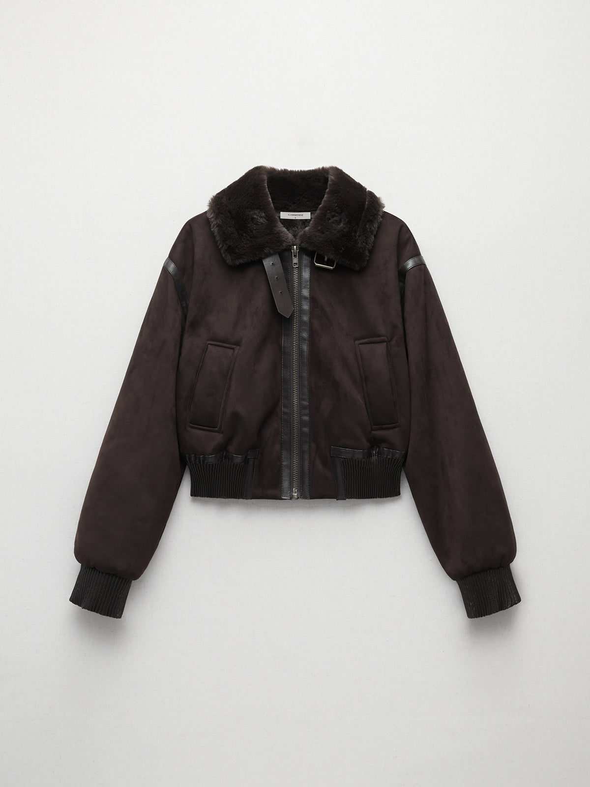 Furry Collar Double Pocket Biker Jacket