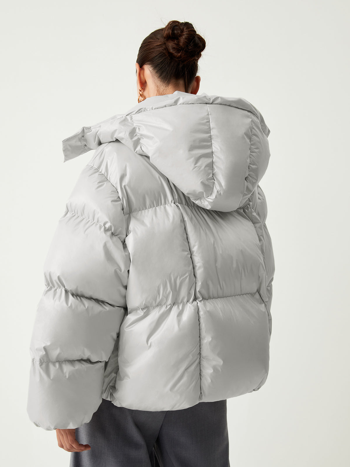Open Collar Quilted Hooded Puffer Coat