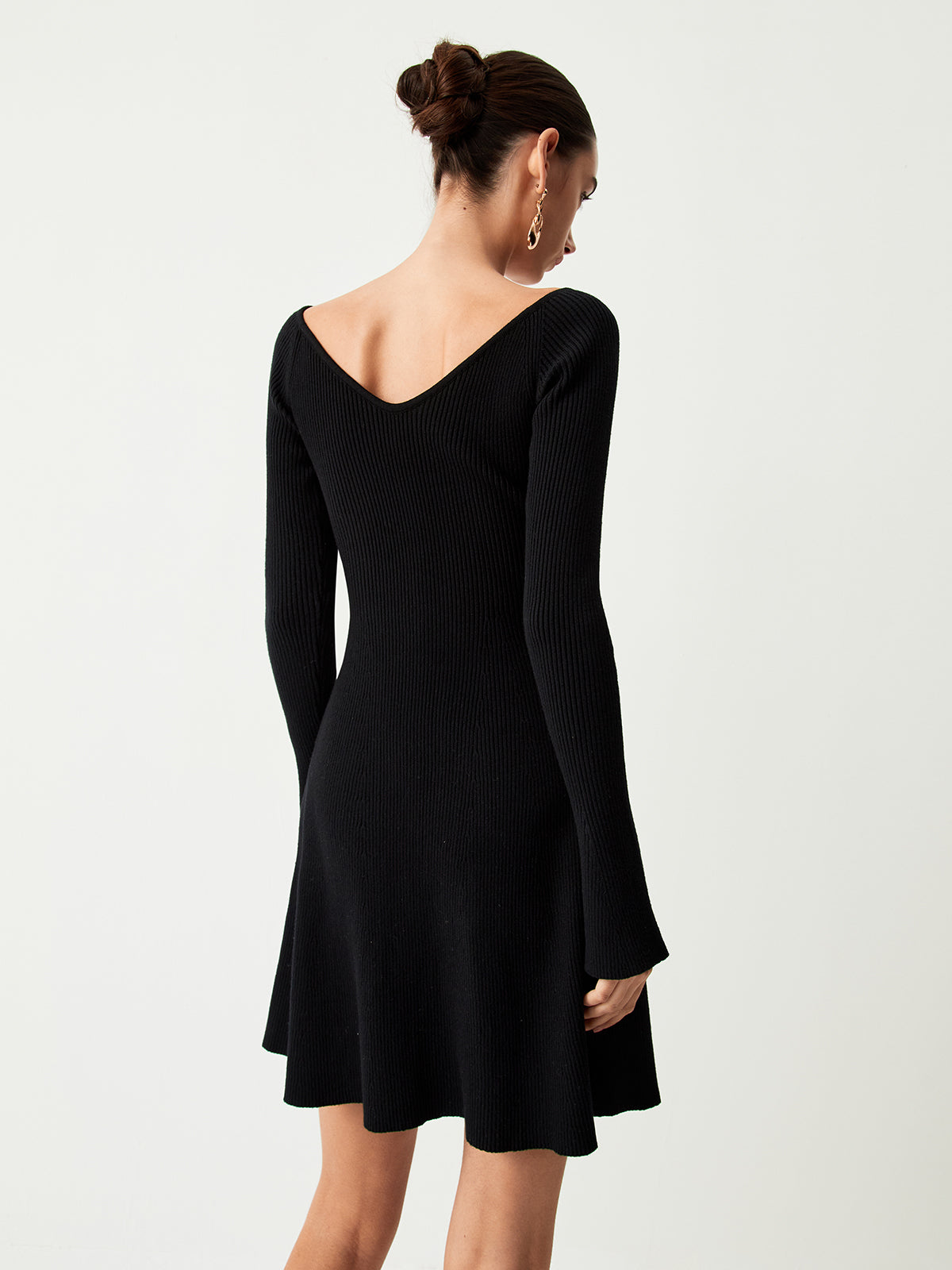V-Neck Long Sleeve Short Sweater Dress