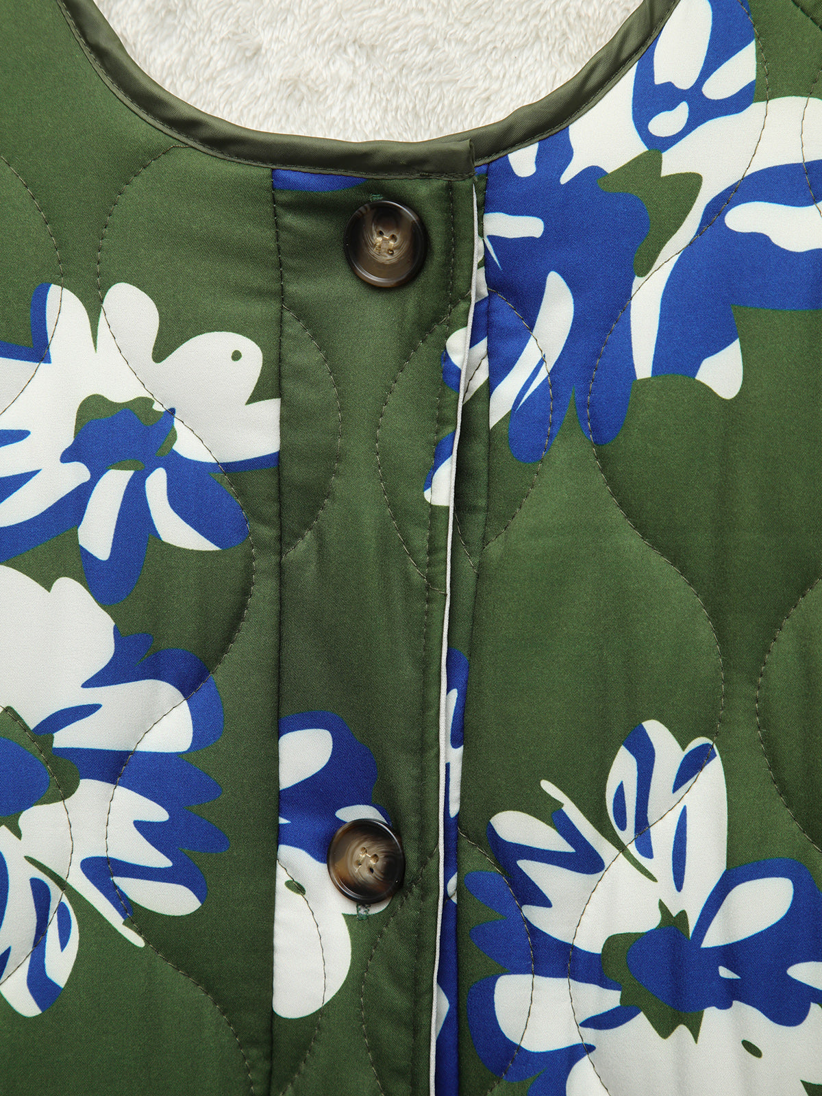 Double Pockets Floral Fleece Quilted Jacket