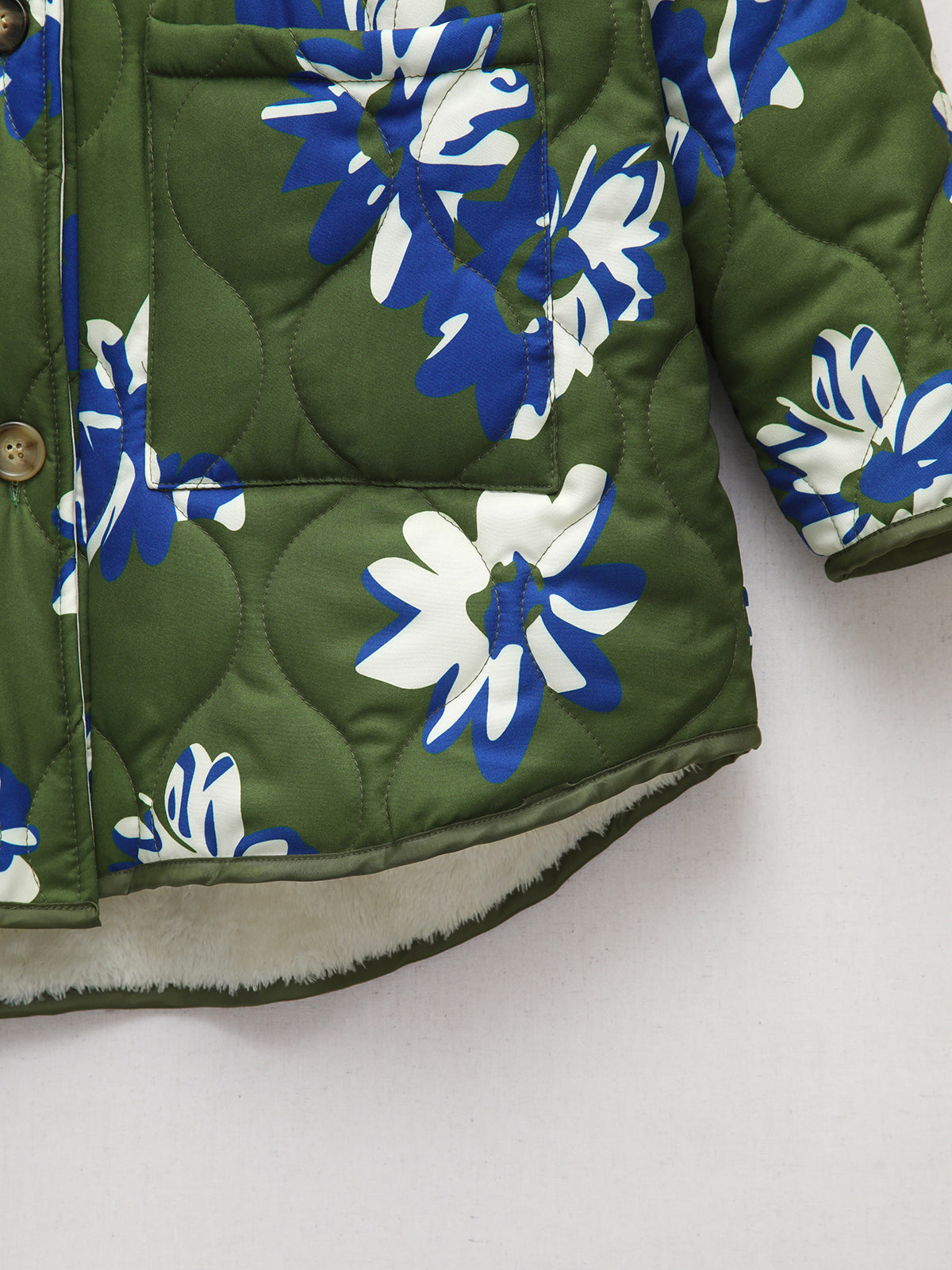 Double Pockets Floral Fleece Quilted Jacket