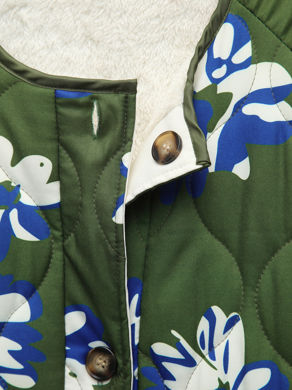 Double Pockets Floral Fleece Quilted Jacket