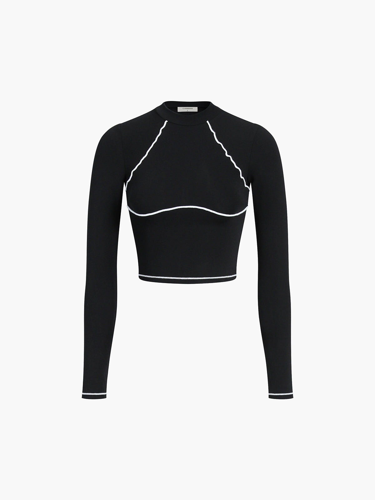 Geometric Print Knit Long Sleeve Crop Top
