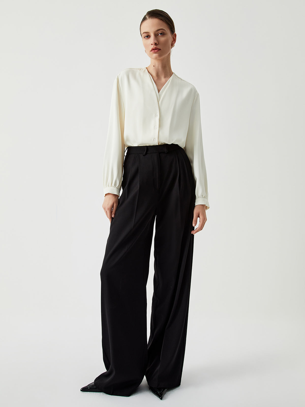 Pleated High Waist Wide Leg Dress Pant