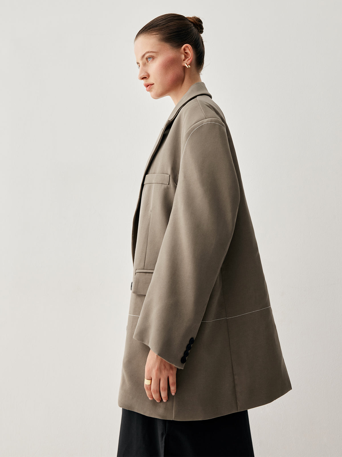 Oversized Asymmetric Checkered Button Detail Blazer