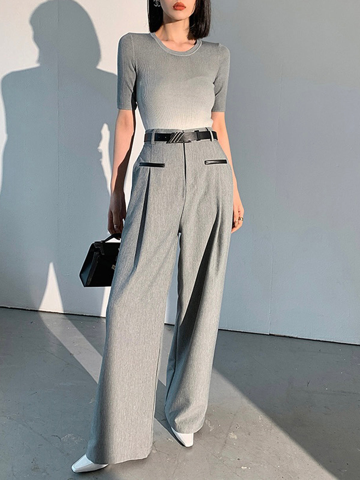 Straight Leg Contrast Trim Dress Pants
