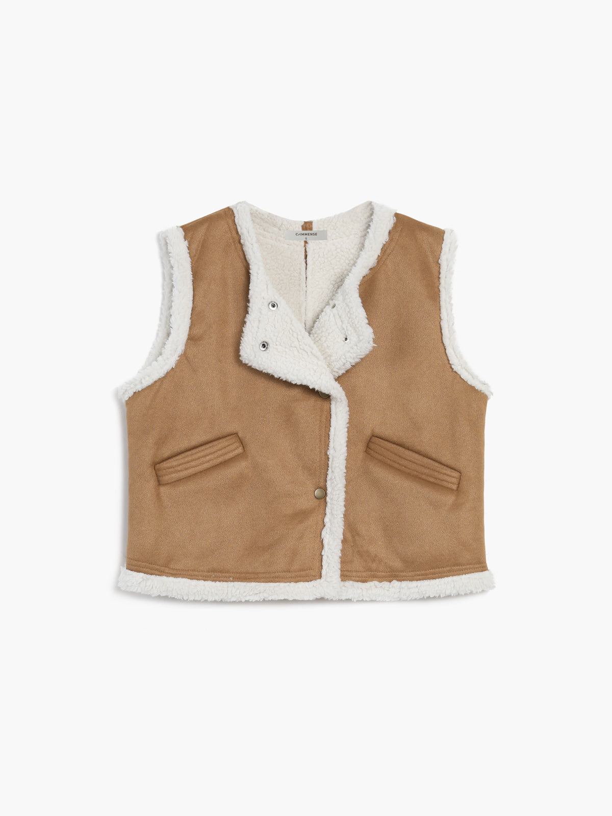 Sherpa Lined Shearling Contrast Trim Pocket Vest