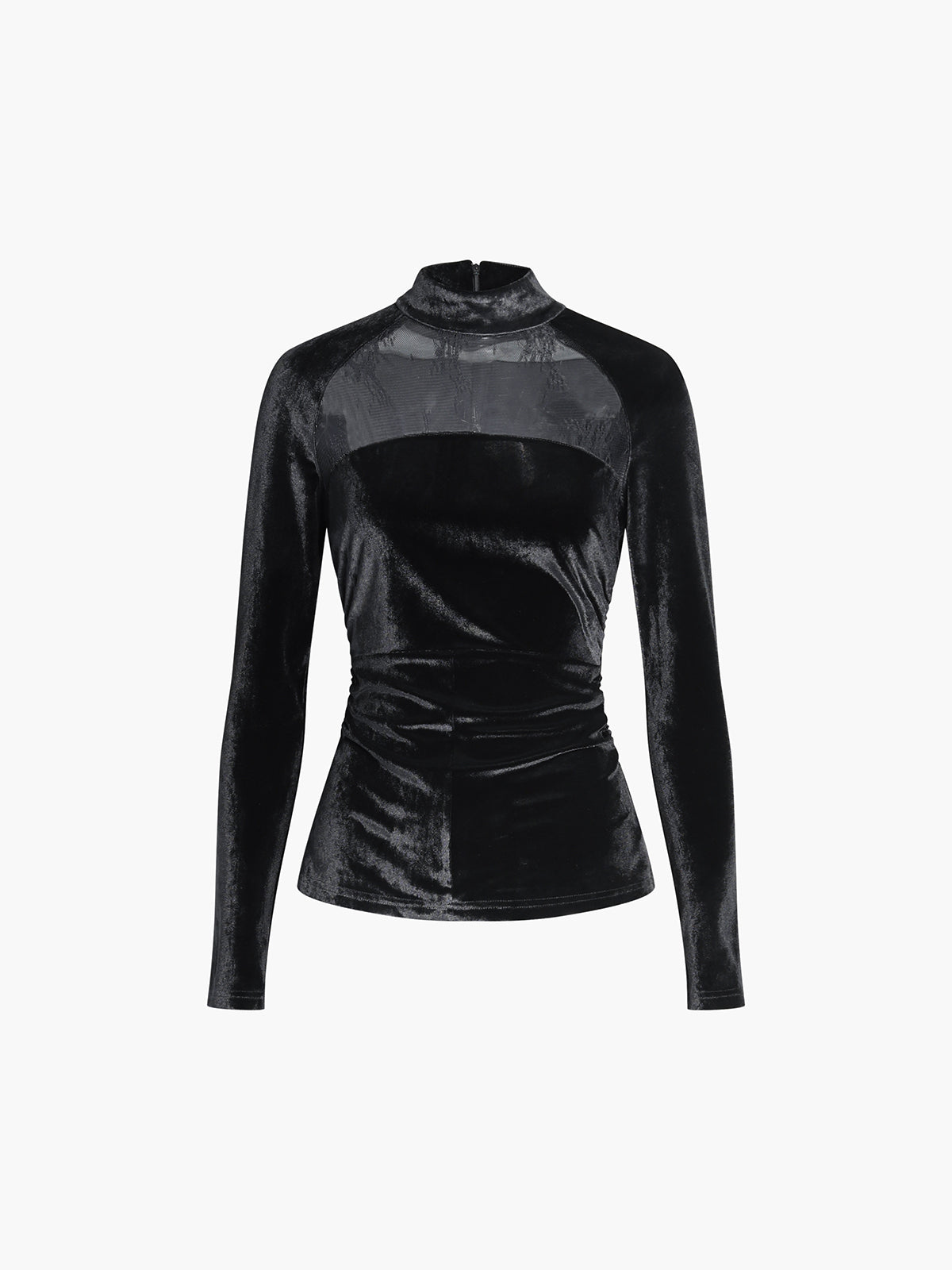 Velvet Lace Patchwork Draped Zip-back Shirt