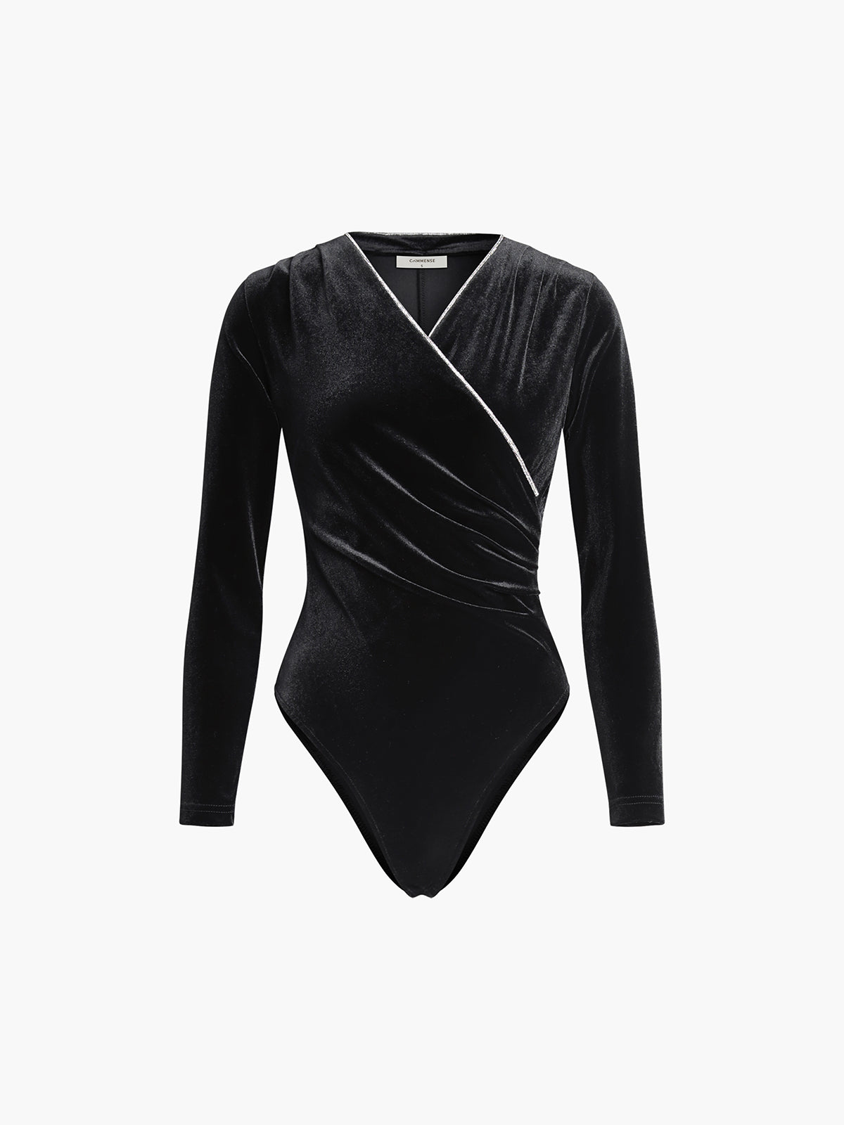V-Neck Diamond Velvet Long Sleeve Bodysuit