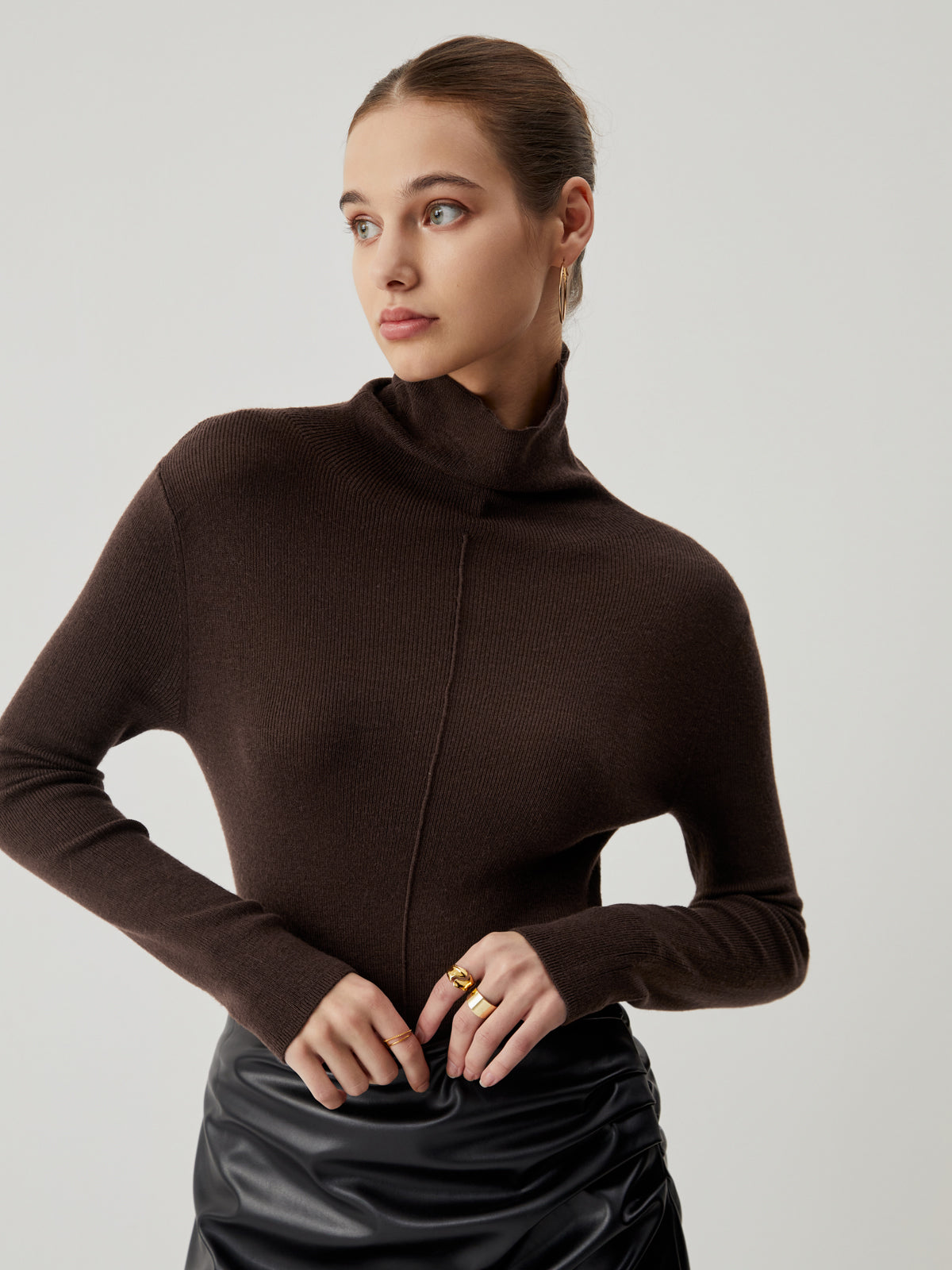 Solid Turtleneck Long Sleeve Knit Top