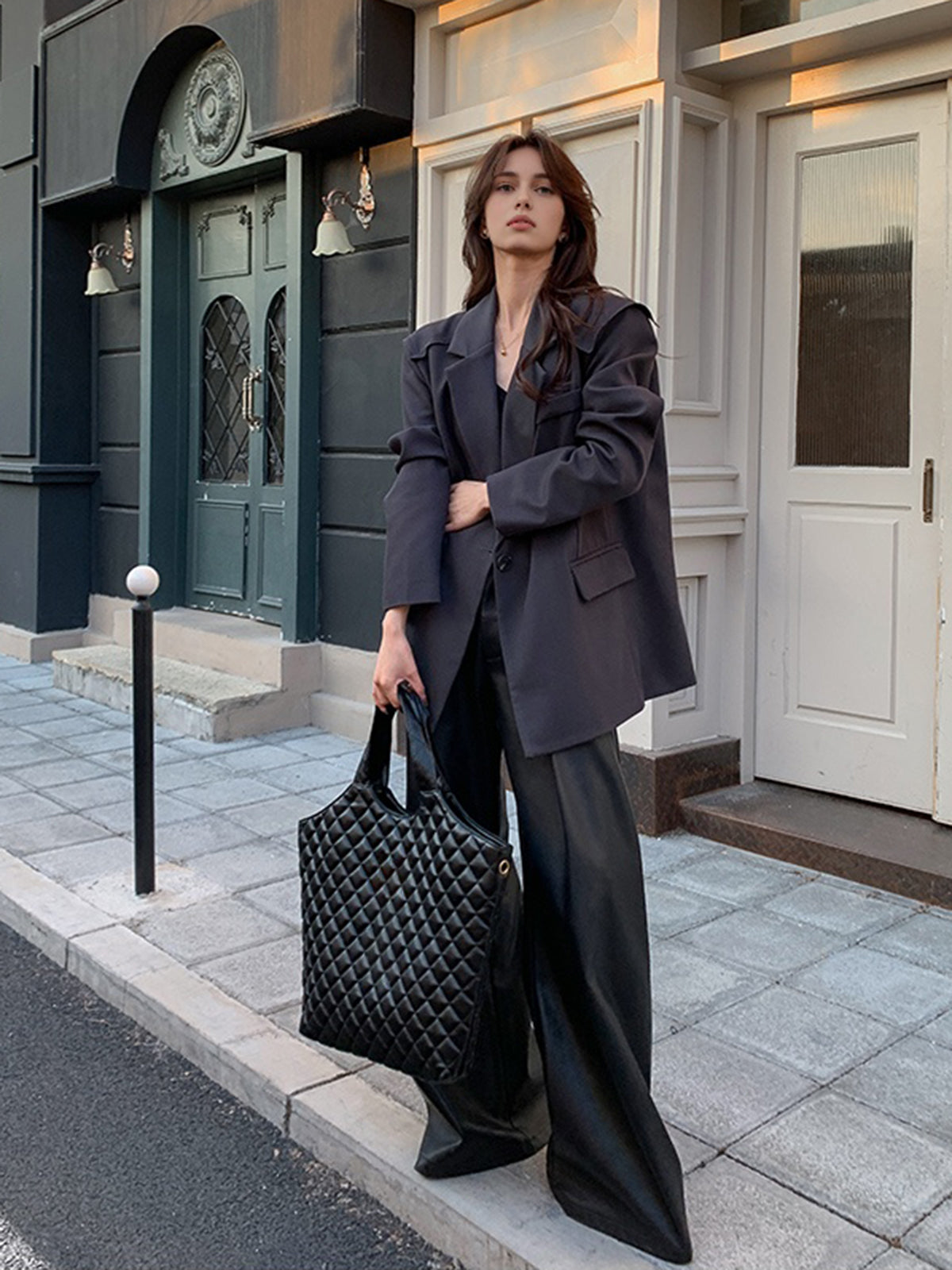 Middle Waist Faux Feather Pleated Wide Leg Pants