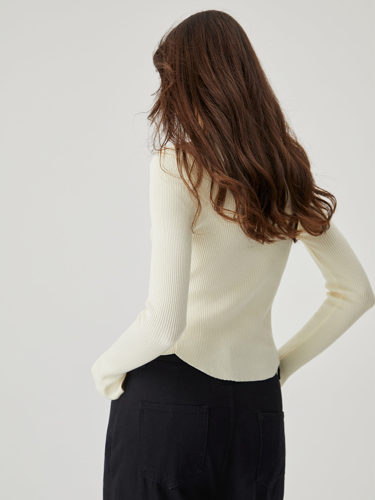 Asymmetrical Split Square Neck Long Sleeve Knit Top