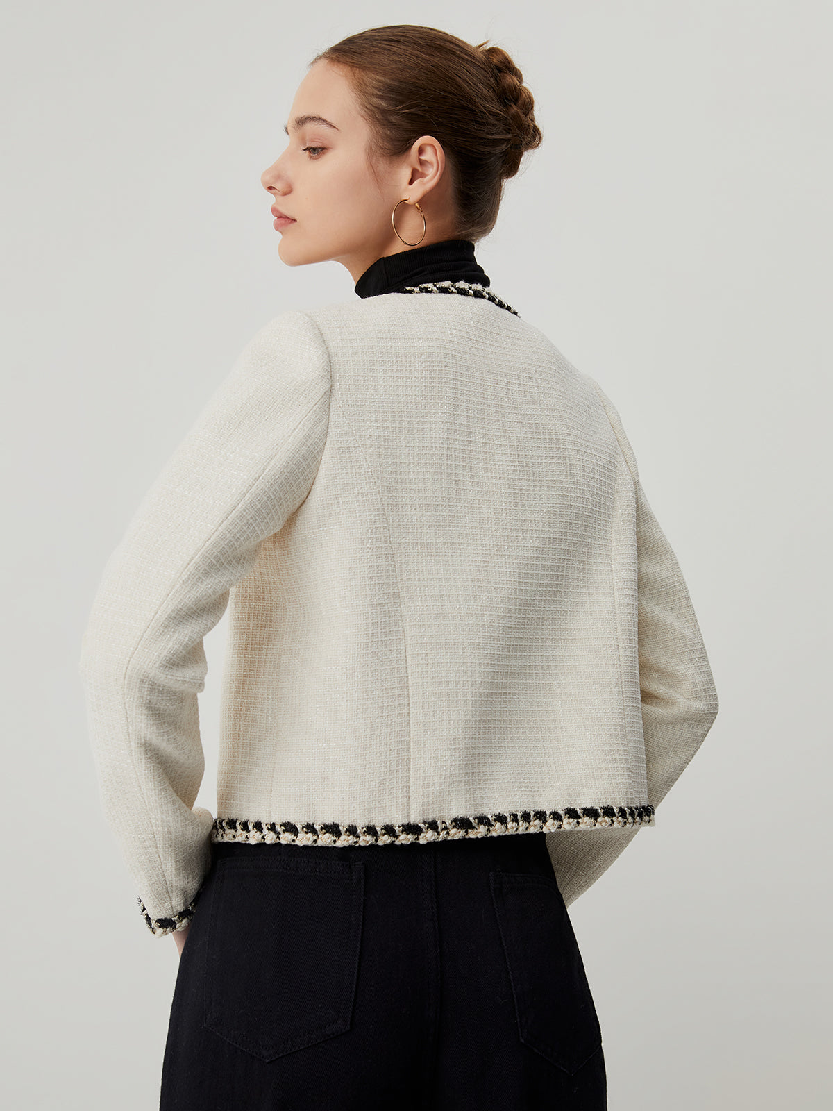 Old Money Tweed Contrast Trim Metallic Button Jacket
