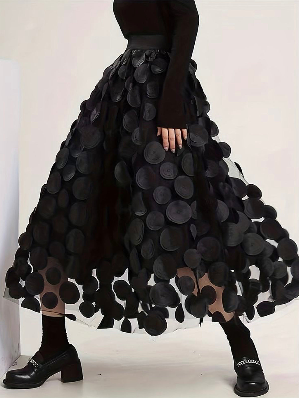Oversized Mesh Polka Dot Midi Skirt