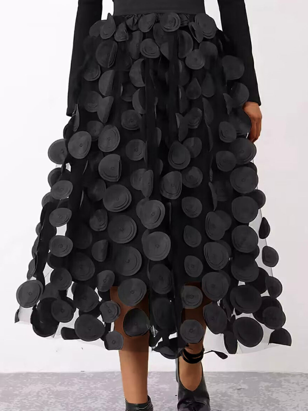 Oversized Mesh Polka Dot Midi Skirt