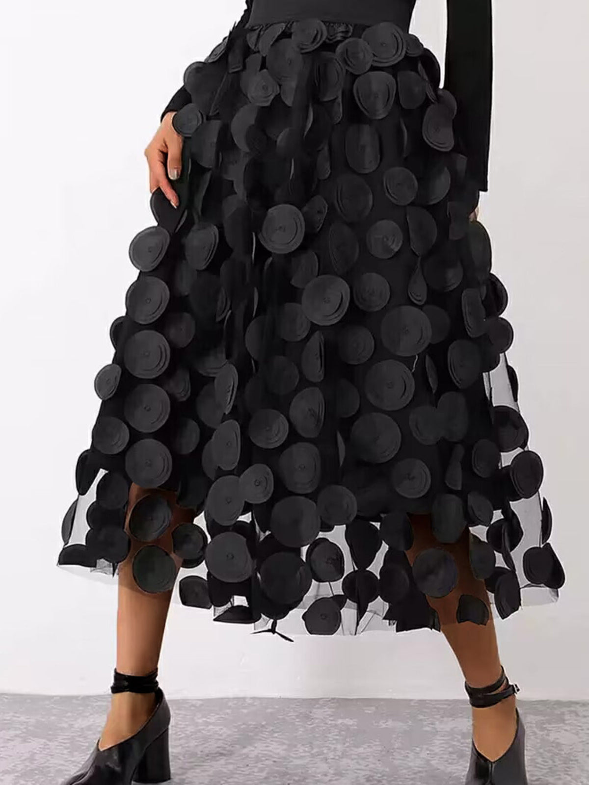 Oversized Mesh Polka Dot Midi Skirt