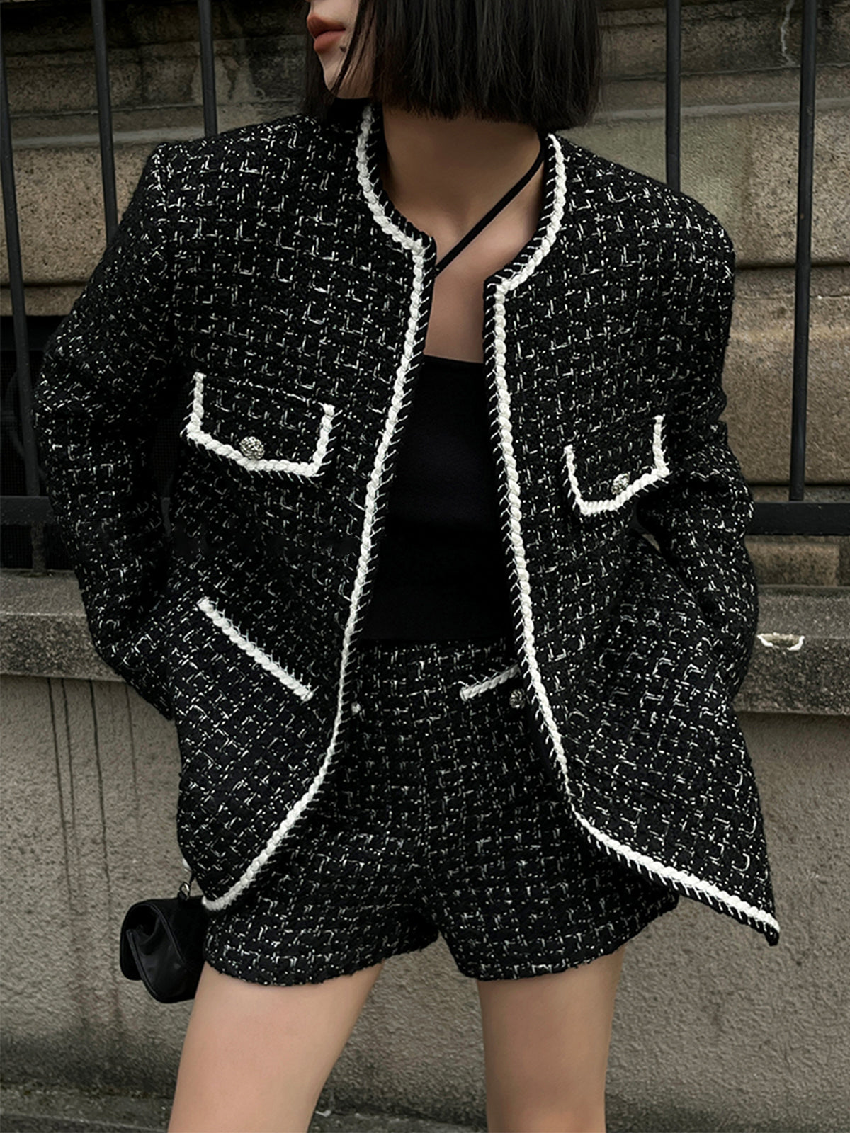 Wool-blend Tweed Contrast Trim Jacket